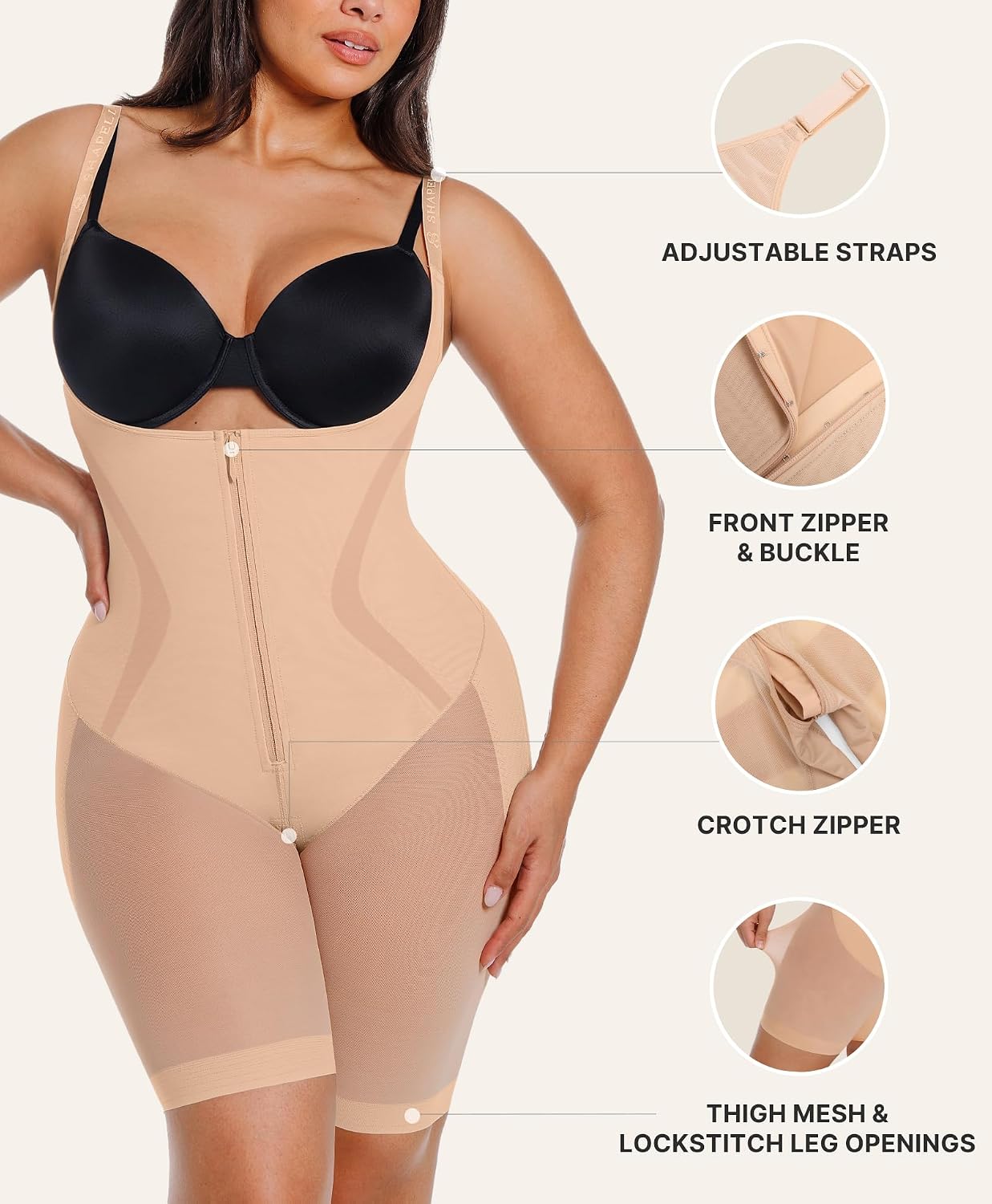 SHAPELLX Fajas Colombianas Shapewear for Women Tummy Control Butt Lifting Bodysuit Back Smoothing Body Shaper Shorts
