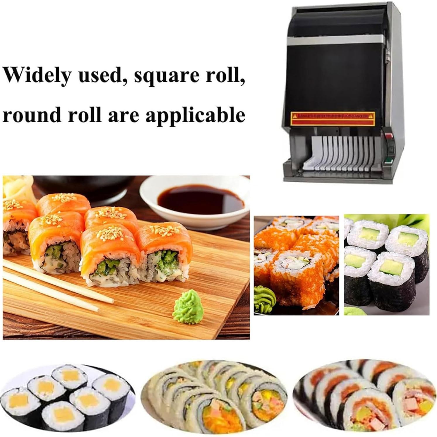 Máquina de corte de sushi, rodillo automático de acero inoxidable de 55 W para 8/10/12 secciones, hoja afilada corta rápidamente 12 rebanadas, ideal para restaurantes, cocinas domésticas y barras de