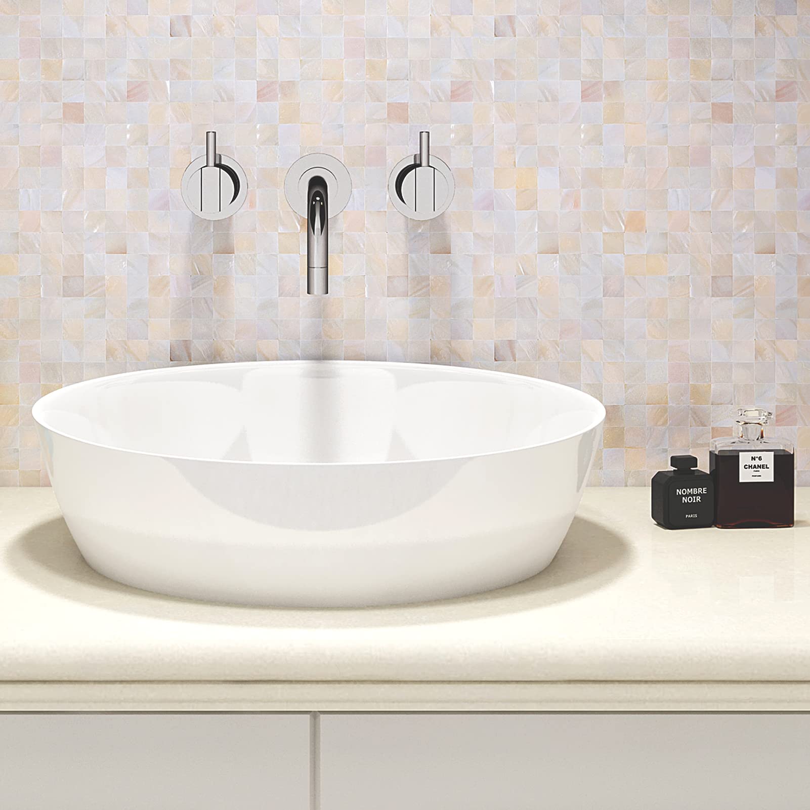 Yew & Tulip Carreau de nacre auto-adhésif en nacre - 30,5 x 30,5 cm - Mosaïque pour dosseret de cuisine, décoration d'intérieur (blanc naturel, 5 feuilles/boîte, 0,5 m²)