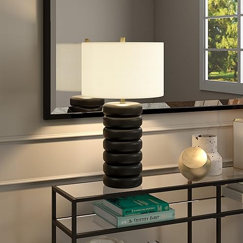 Miniatura 5 de Henn&Hart Zelda - Lámpara de mesa de cerámica de 25 pulgadas de alto con pantalla de tela en azul marino matelatónblanco, lámpara de escritorio,