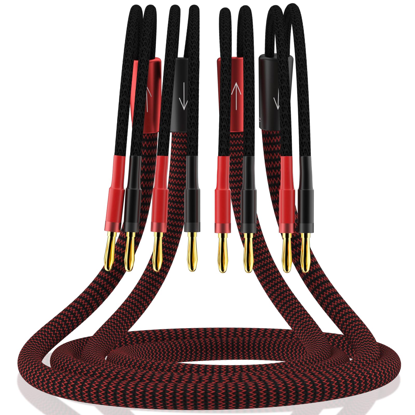Cable de altavoz de 13 AWG, conector banana de alta gama, cable de alimentación Hi-Fi, cable de cobre blindado trenzado para altavoces OFC con anillos magnéticos para audio, cine en casa