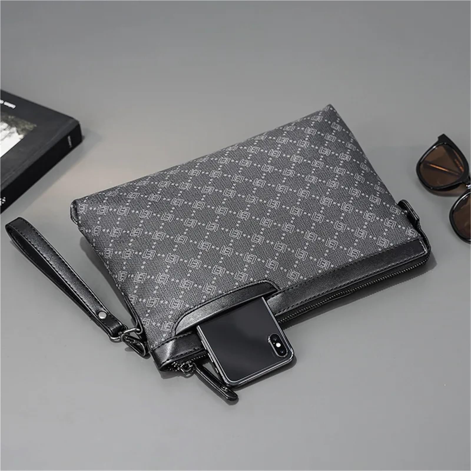 Pochette da uomo in morbida pelle Borsa da uomo Portafoglio rettangolare Pochette da polso for telefono