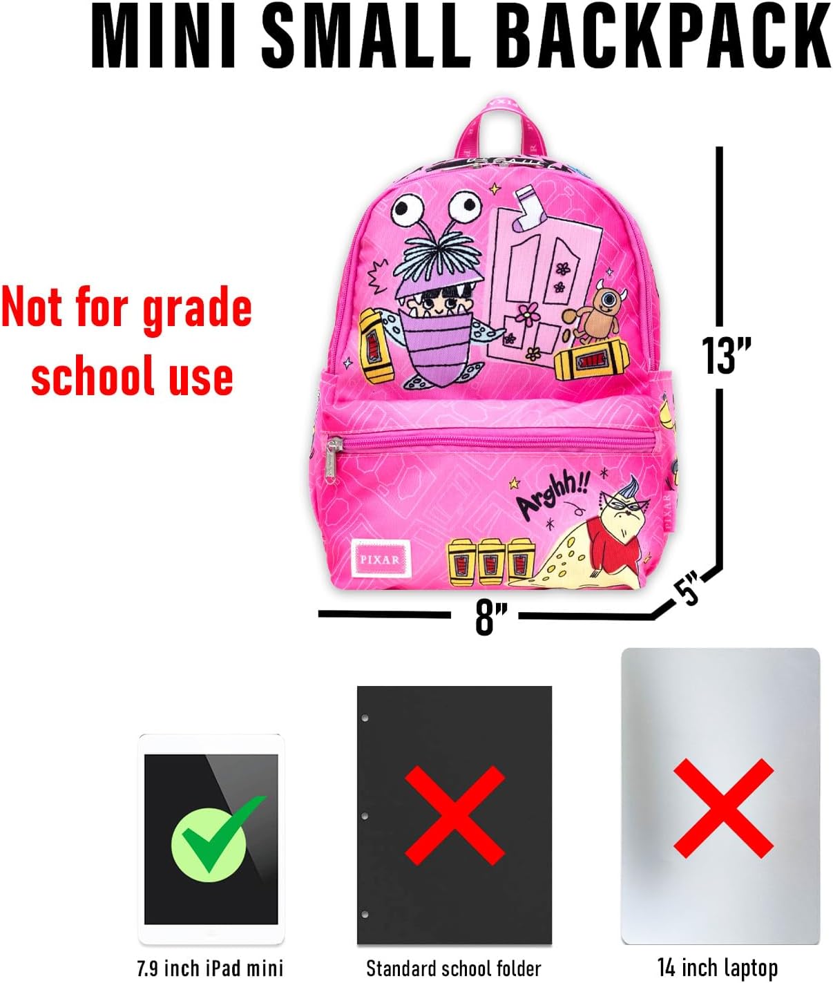 Disney Monsters Inc Mini Backpack for Girls - Bundle with 13" Mini Bag Featuring Mike Wazowski, Sulley, Boo Plus Water Bottle | Monsters Inc Backpack Purse for Kids, Girls, Women