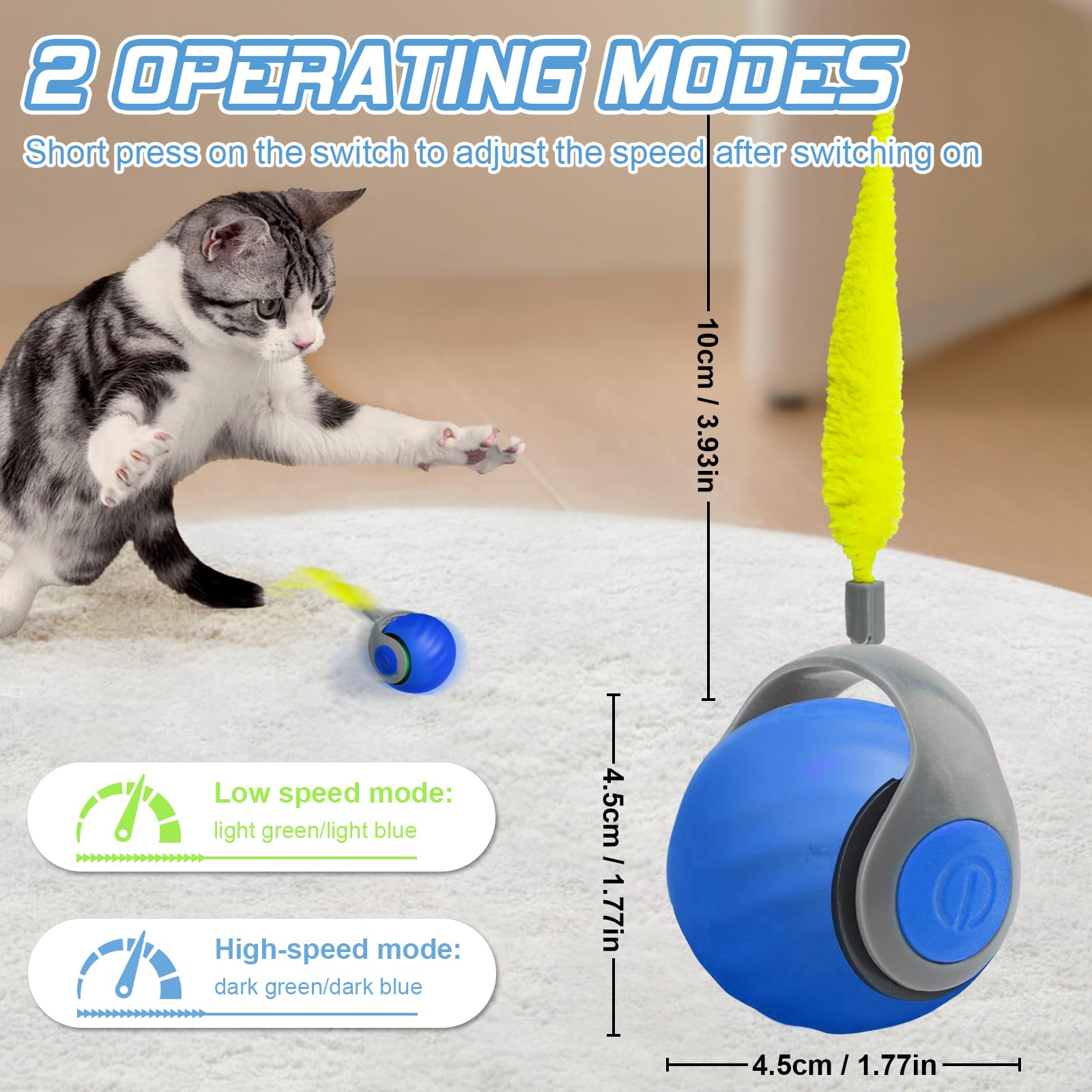 CHANCCI Speedy Tail 2.0,Speedy Tail Cat Toy,USB Rechargeable Smart Cat Toys Ball,Smart Interactive Cat Toy with 2 Modes,Automatic Moving Cats Toy Ball,Cat Toys for Indoor Cats Adult (Blue) - Image 2