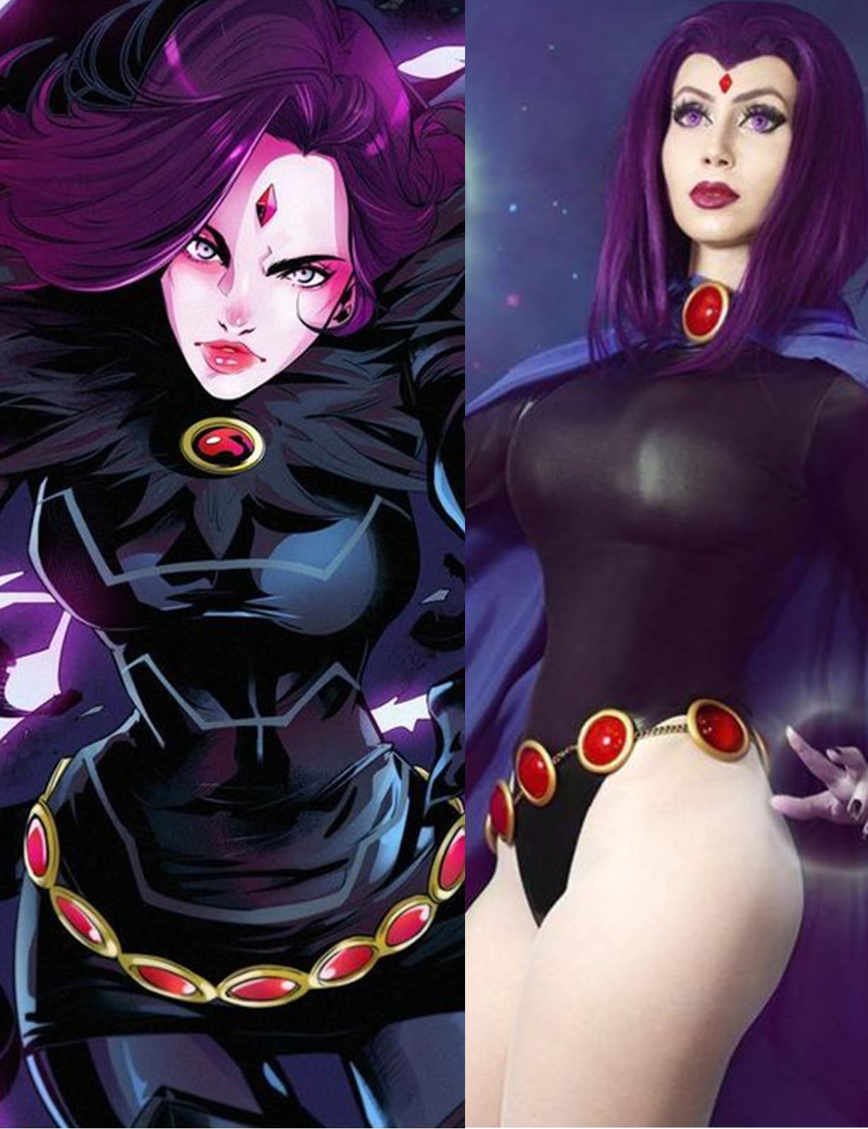 Aulauf Raven TeenTitans Costume for Women,Anime Cosplay Costume, Jumpsuit With Purple Cloak,Halloween Cosplay for Woman Adult