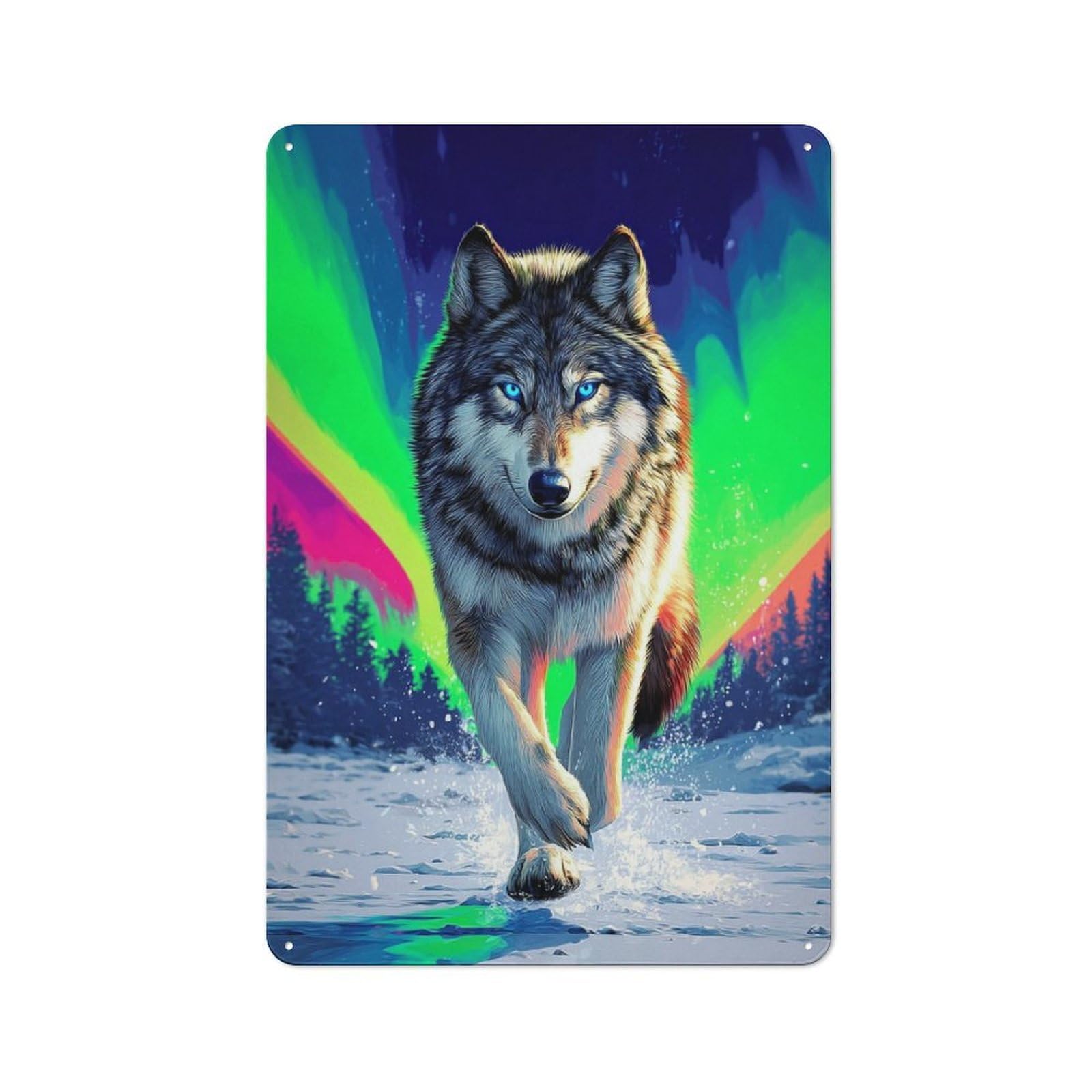 Wolf in Aurora -1 Metal Wall Art Sign 30x20cm, Vintage Vintage Wall Decor for Lounge, Study, Pub Or Wall Gallery
