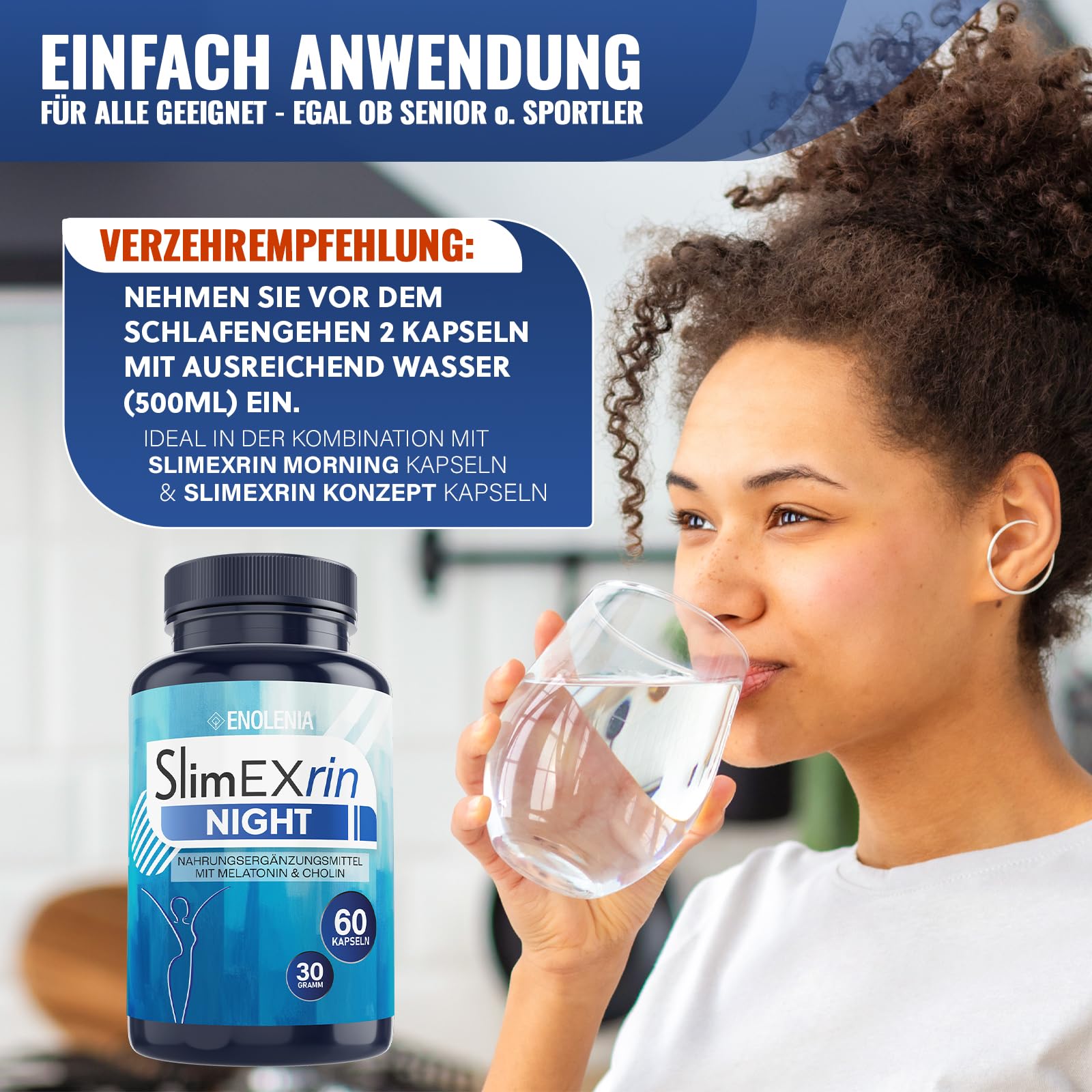 SlimEXrin® NIGHT BURN - Kapseln mit 0,5 mg Melatonin & Cholin - Abnehmen & Stoffwechsel Rezeptur mit Glucomannan - Extrem, schnell & endlich - verbesserte Nachtformel - für Frauen + Männer