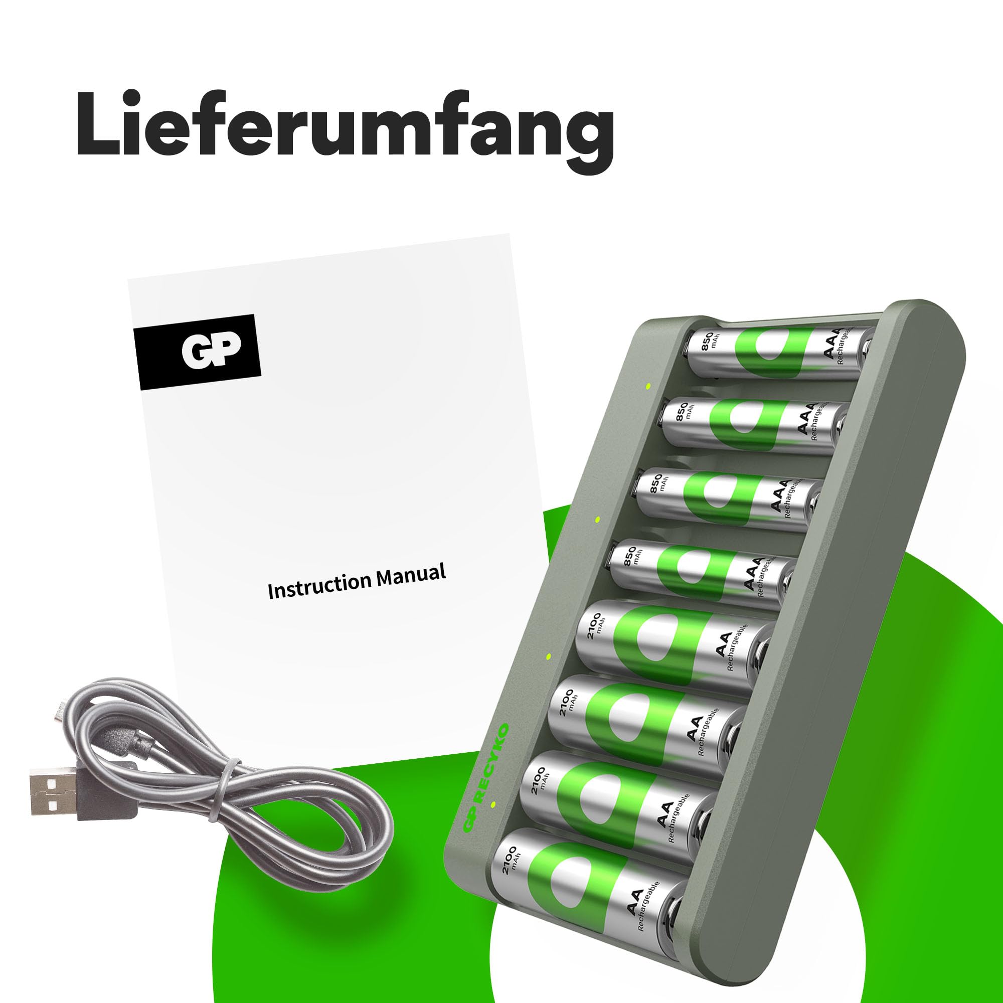 GP RECYKO ładowarka USB model GP E821 w zestawie 4 x RECYKO AA 2100 mAh 4 x RECYKO AAA 850 mAh akumulator