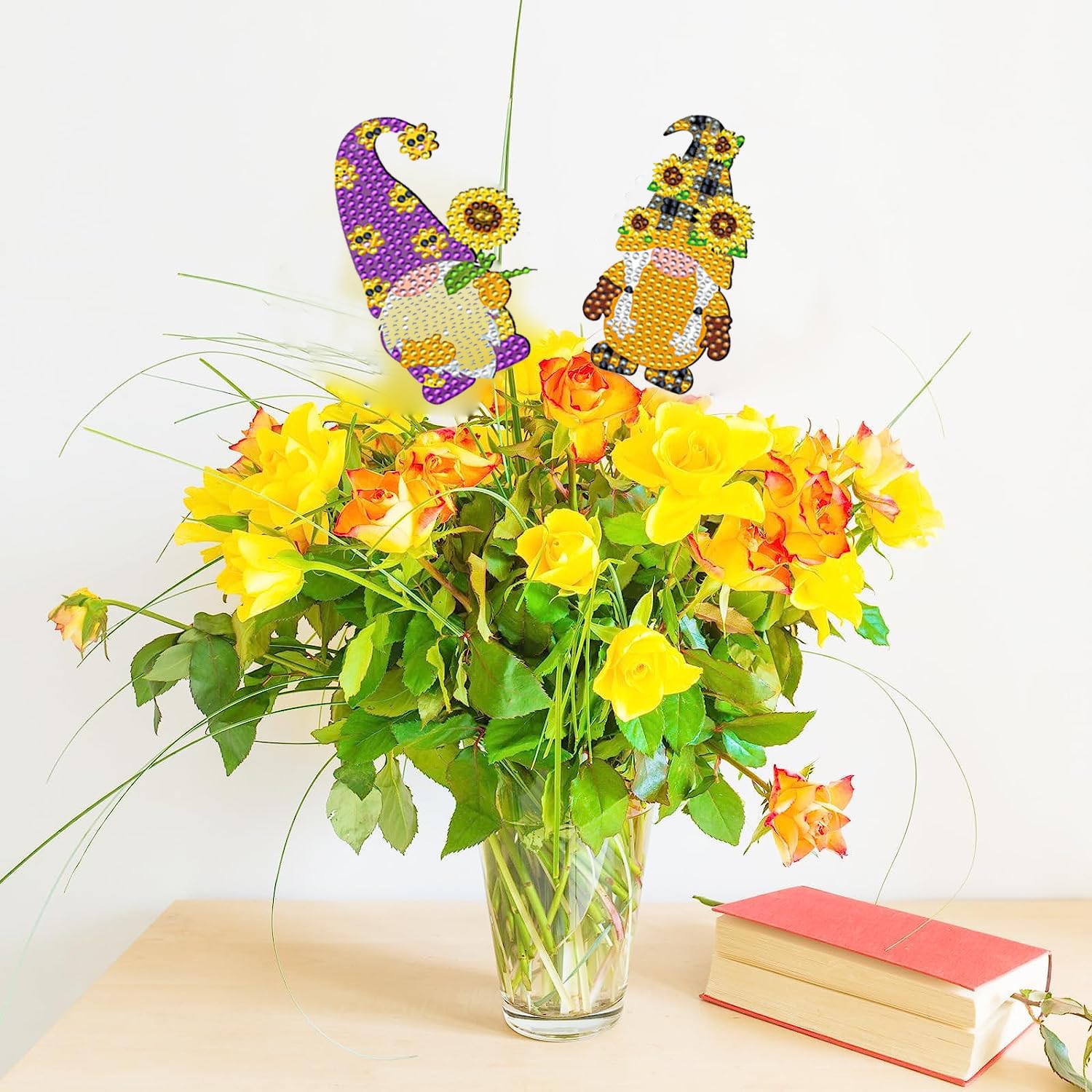 Anprola 12 kits de arte de pintura de diamantes 5D para decoración de jardín, estacas de gnomo de girasol, taladro de diamante, pintura por número, adorno artesanal para principiantes, niños y adultos