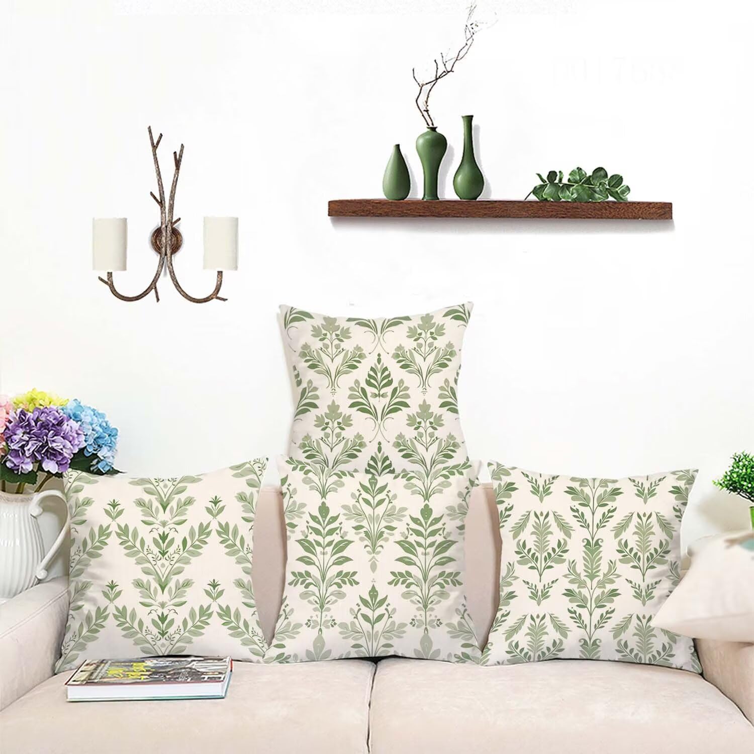 Fundas Cojines SuavesVerde Fundas Cojines Cuadradas Suaves Funda Almohada Cojines Suaves Sillas Jardin para Oficina Jardín Cama Sofá Banco Interior o Exterior Juego de 4 Funda Cojin Blanco mu-460