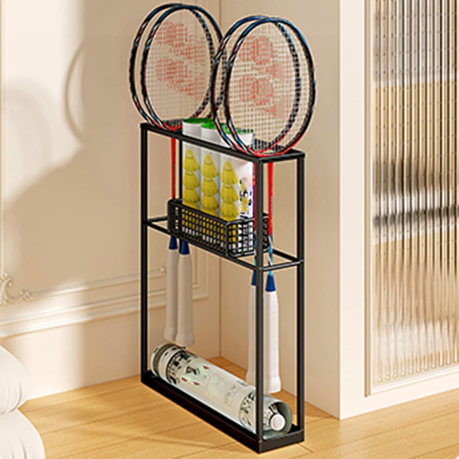 Support de raquette de badminton de type rack de sol monobloc noir sans fixation