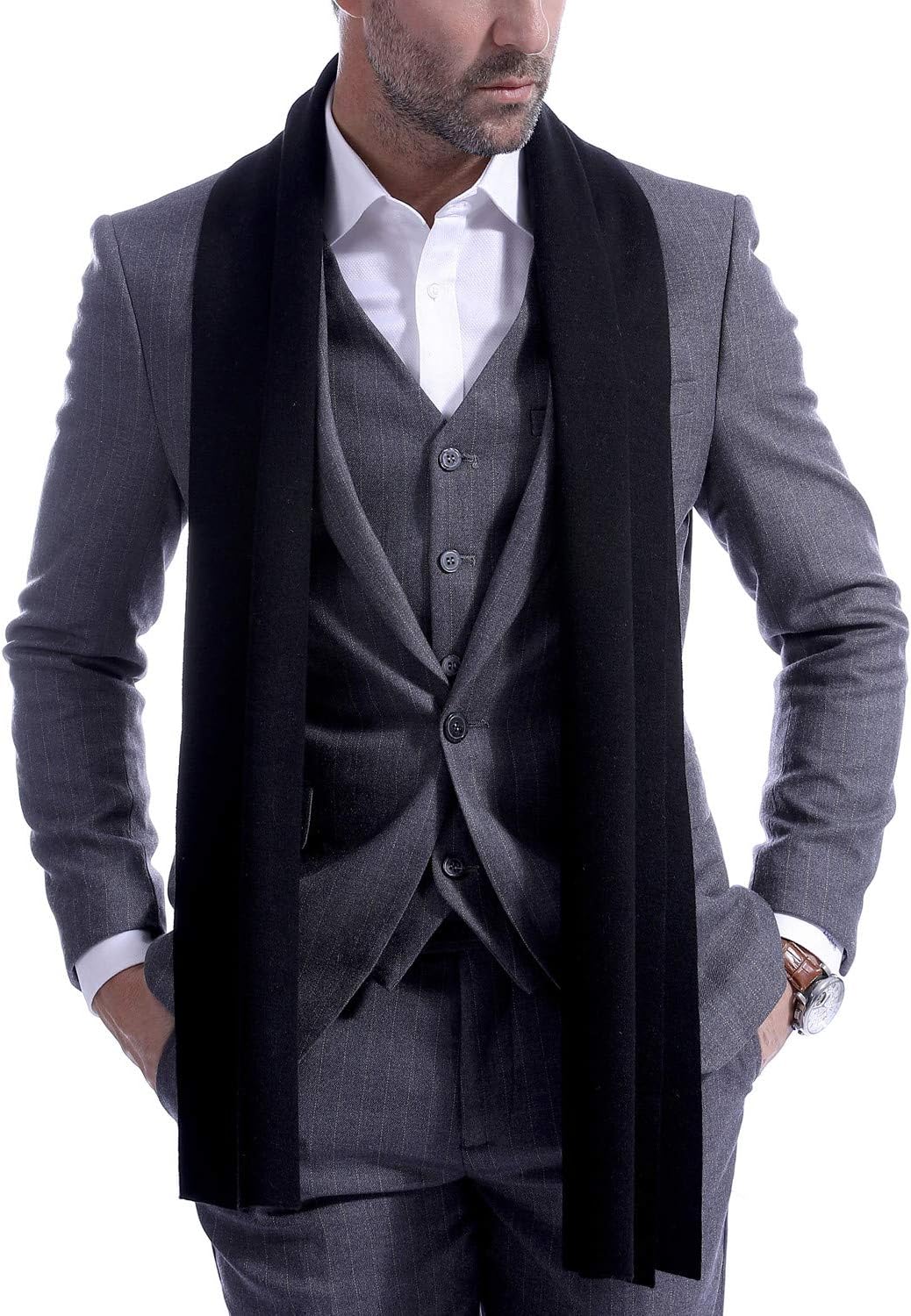 Men's Scarf Cashmere Feel Fashion Scarves for Men Winter Knitted Long 70.8IN 11.8IN