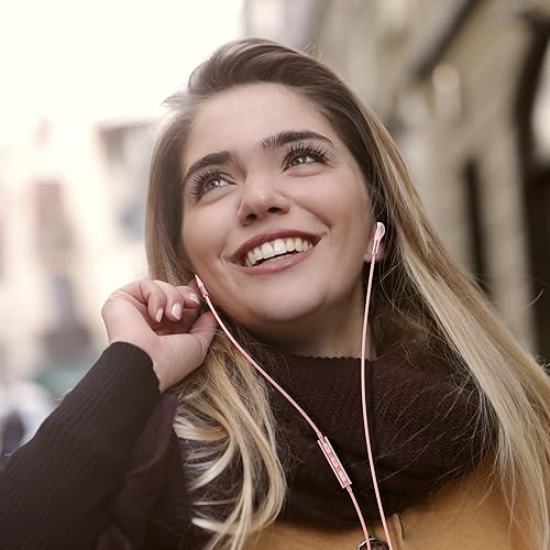 Miniatura 4 de Auriculares con cable, auriculares intrauditivos con cable, auriculares de medio oído, conector de 0.138 in con micrófono y control de volumen para