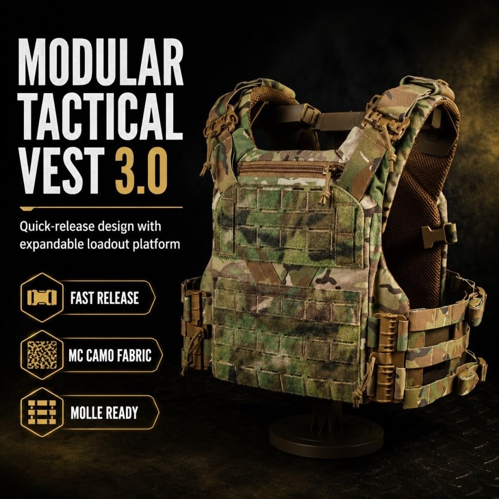 Kamizelka Taktyczna 3.0 Z Szybkozłączką, Regulowana Kamuflaż MC Klasa Wojskowa Dla Bezpieczeństwa Szkolenia Myśliwskiego Airsoft