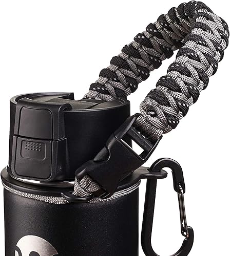 Mango de paracaídas  Cuerda de supervivencia con anillo de seguridad y mosquetón compatible con botellas de agua de boca ancha Hydro Flask de 12