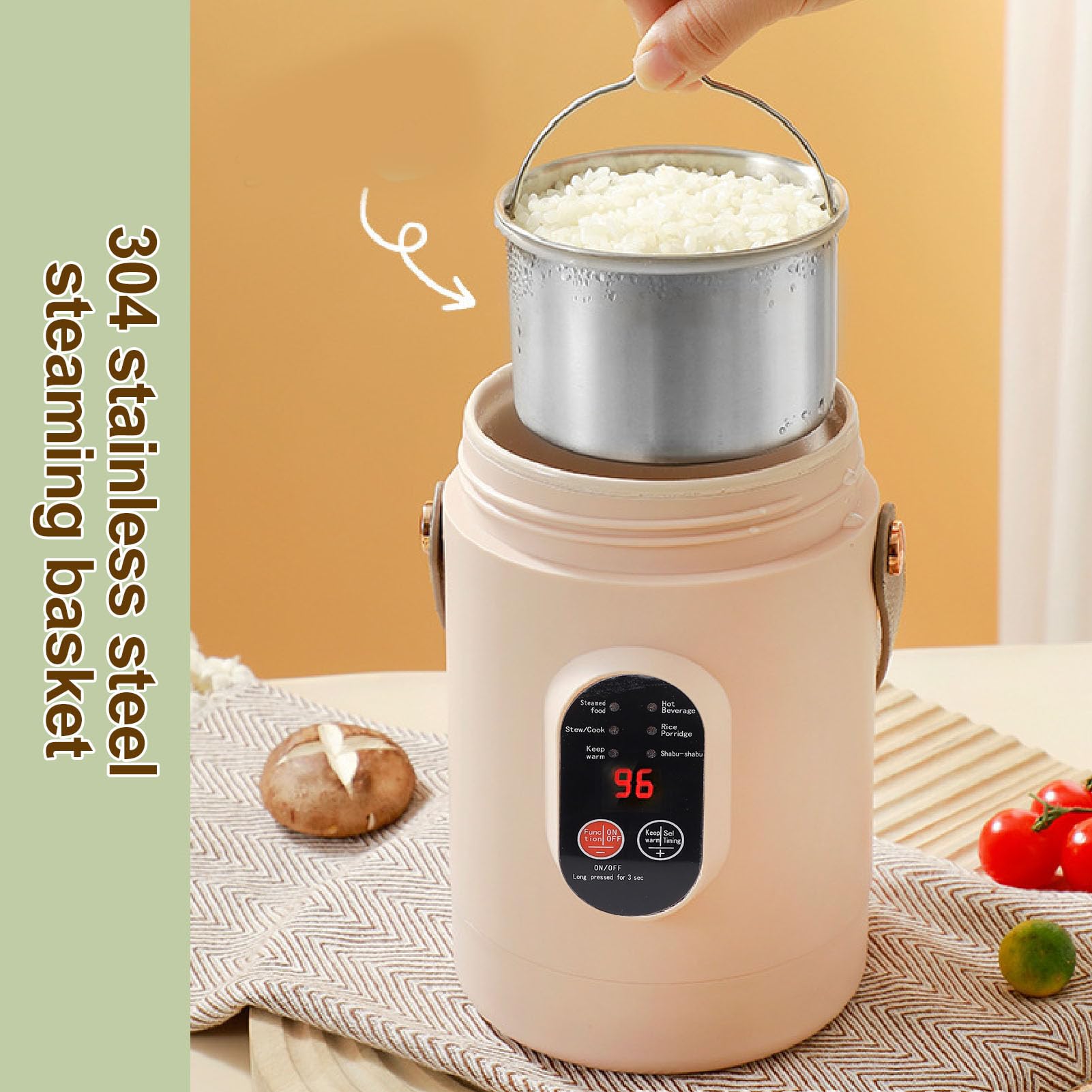 Pentola Calda Elettrica con Vaporiera, Mini Fornello da Viaggio Portatile, Padella Elettrica Multifunzionale Antiaderente per Friggere/Stufato/Vapore, per Ramen (Spina europea