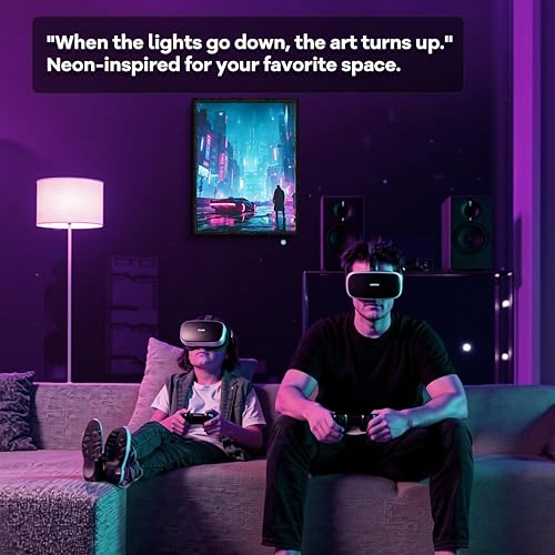 Miniatura 4 de WOXZQ Decoración de juegos, lienzo con temática de juegos, impresión artística de pared Moody Rainy Night As Teen Boys Room, pintura estilo