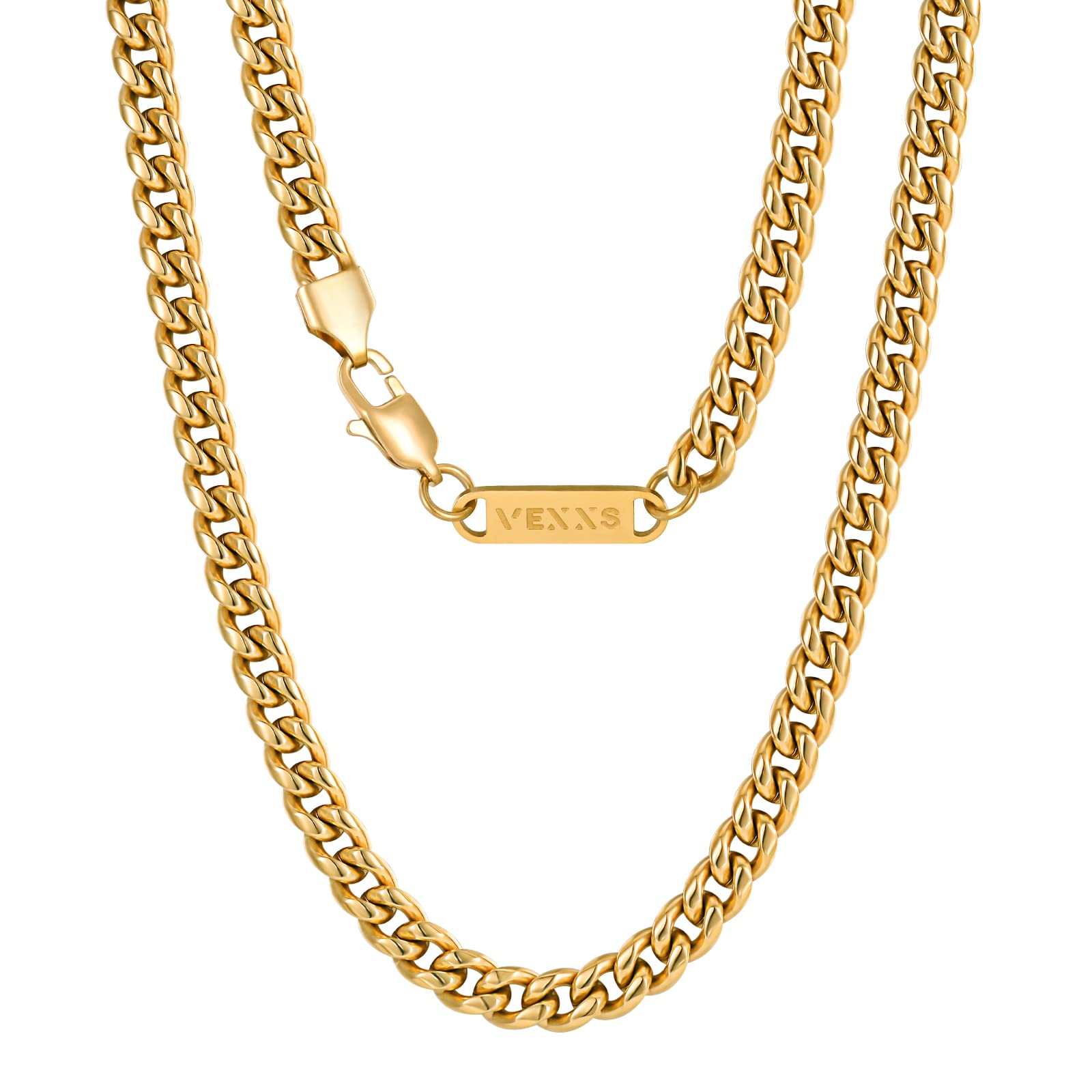 VEXXS Men's Gold Chain,18K Real Gold Plated Cuban Link Chain, Durable No Color Fading 3mm 4mm 6mm Men’s Necklace