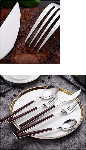 Miniatura 5 de Juego de cubiertos de acero inoxidable de grado alimenticio de 120 piezas con 24 cuchillos de carne, utensilios de cocina modernos para 24, pulido