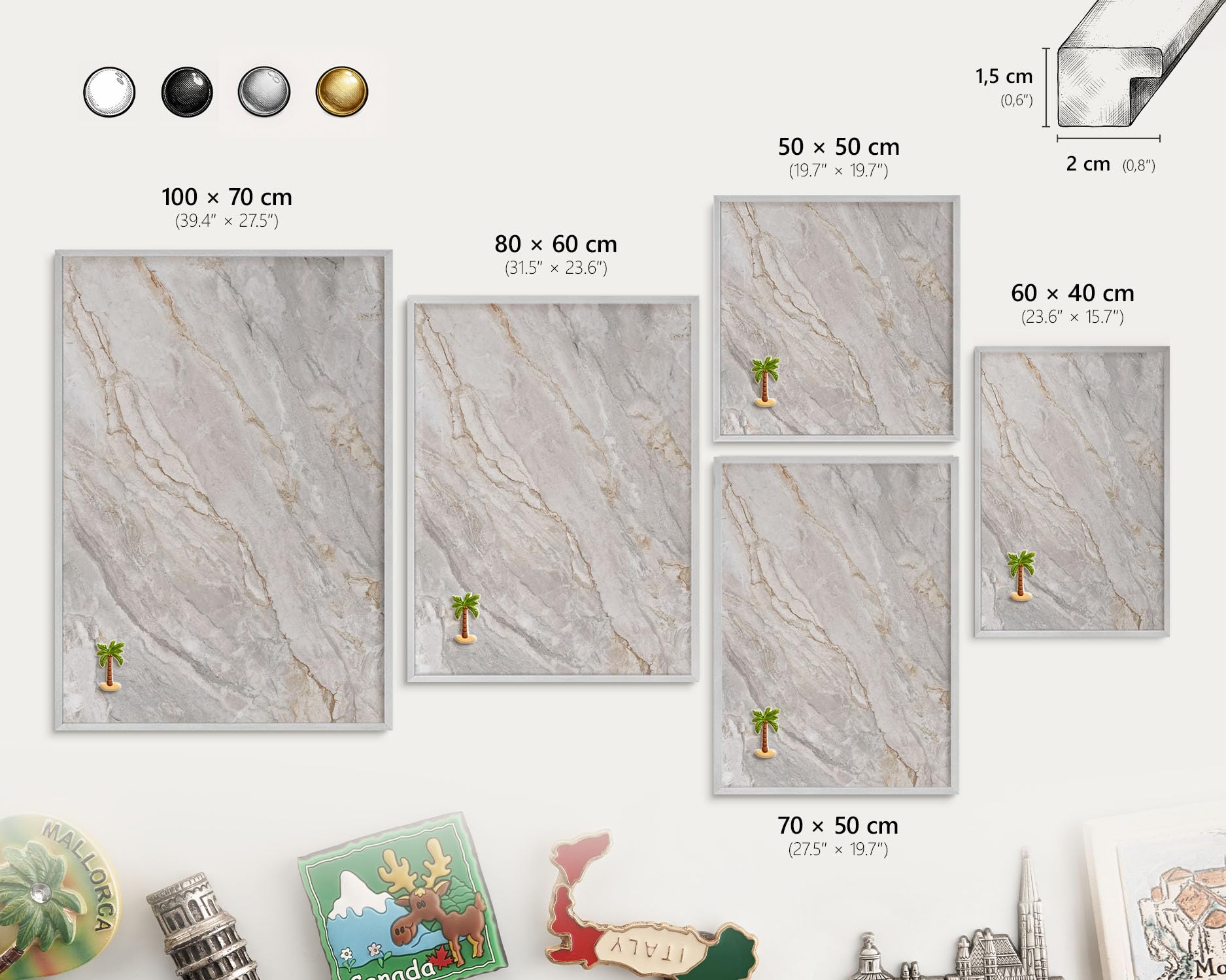 Pizarra Magnética de Pared 60x40 Eleganza del marmo Marco Plateado | Pizarra | Organizador | de Pared | Tablón | Anuncios | Decorativo | Recordatorio | Notas | Planificador | Semanal | Menú
