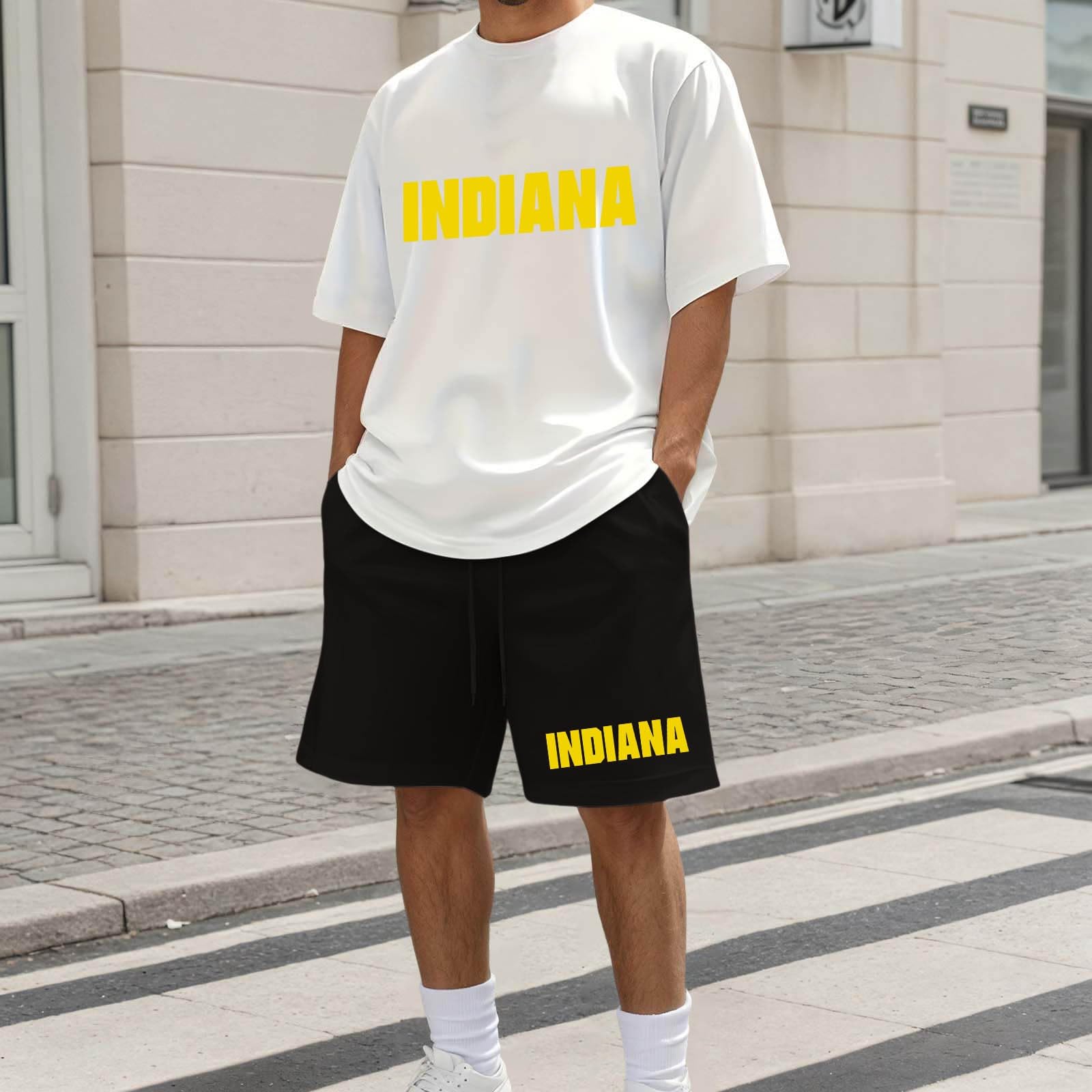 Generico Completo Estivo Uomo - Completo Casual Elegante Stampato con t-Shirt Girocollo per Quotidiano utilizzo Perfetto Abbigliamento Primaverile Autunnale Senza Tempo