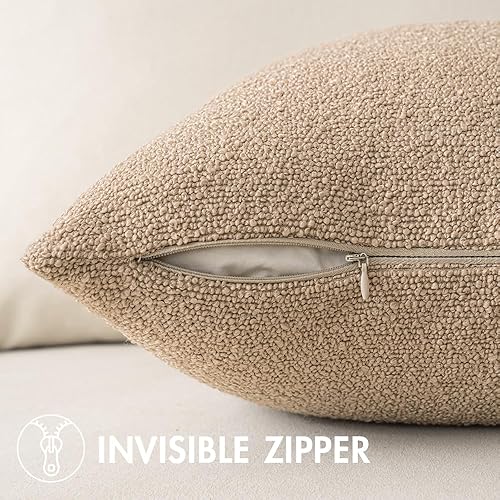 Miniatura 3 de MIULEE Paquete de 1 funda de almohada de color marrón claro de 18 x 18 pulgadas, funda de almohada decorativa para sofá, con textura de boucle,