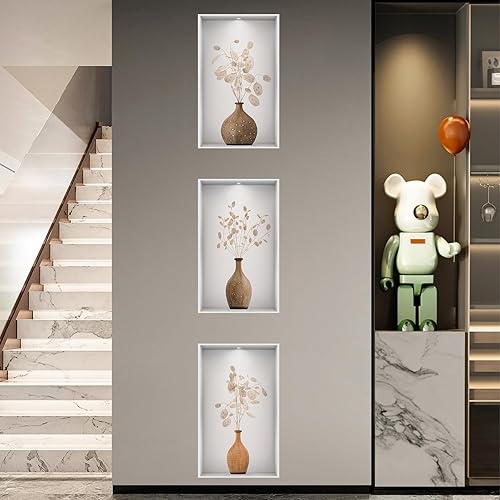 Miniatura 3 de Art Magic - Calcomanías de vinilo 3D extraíbles para pared, juego de 3 plantas, nicho falso, plantas verdes en maceta (estilo 10)