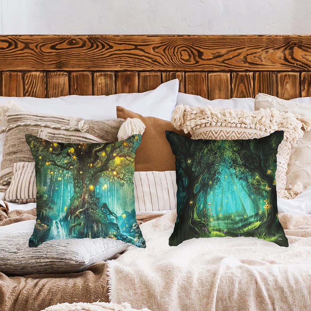 Ulticool, Cushion Cover, Fairy Tales Elf Tree Magic Forests Nature, Set of 2 Designs, 45 cm x 45 cm - Image 2