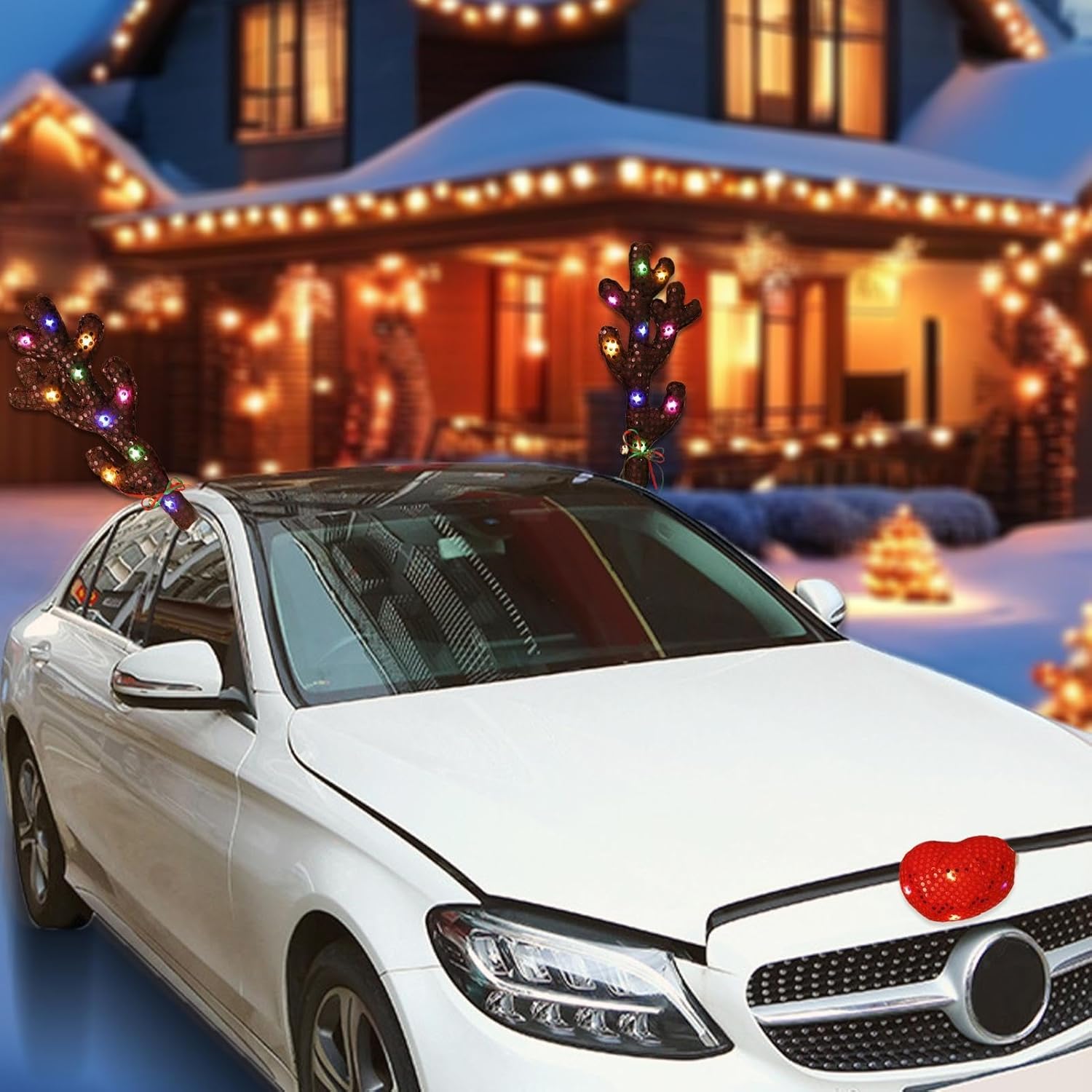 LEDライト付き車用トナカイの角 クリスマストナカイの角 車用トナカイ 