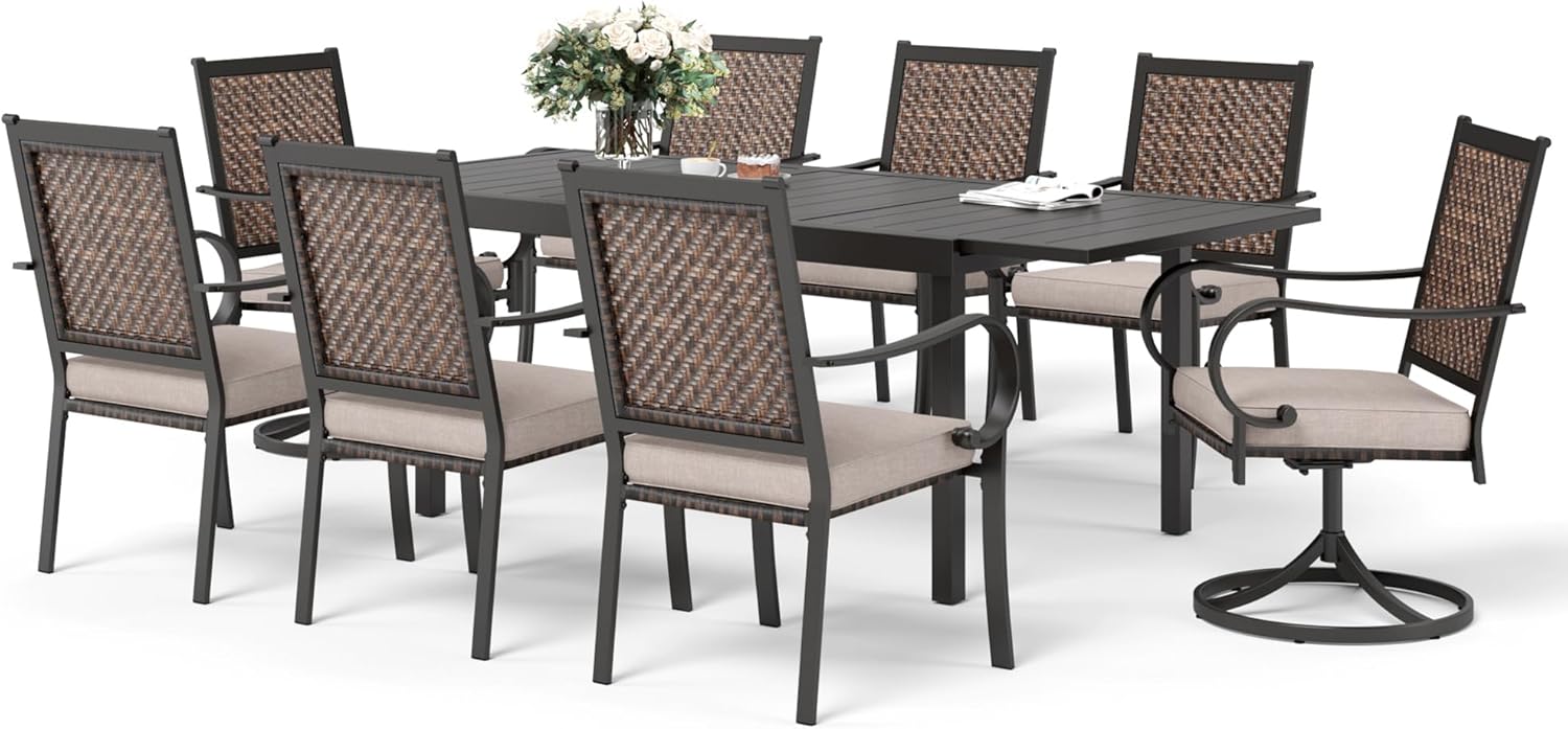 SUNSHINE VALLEY 9 Piece Wicker Patio Dining Sets, Outdoor
