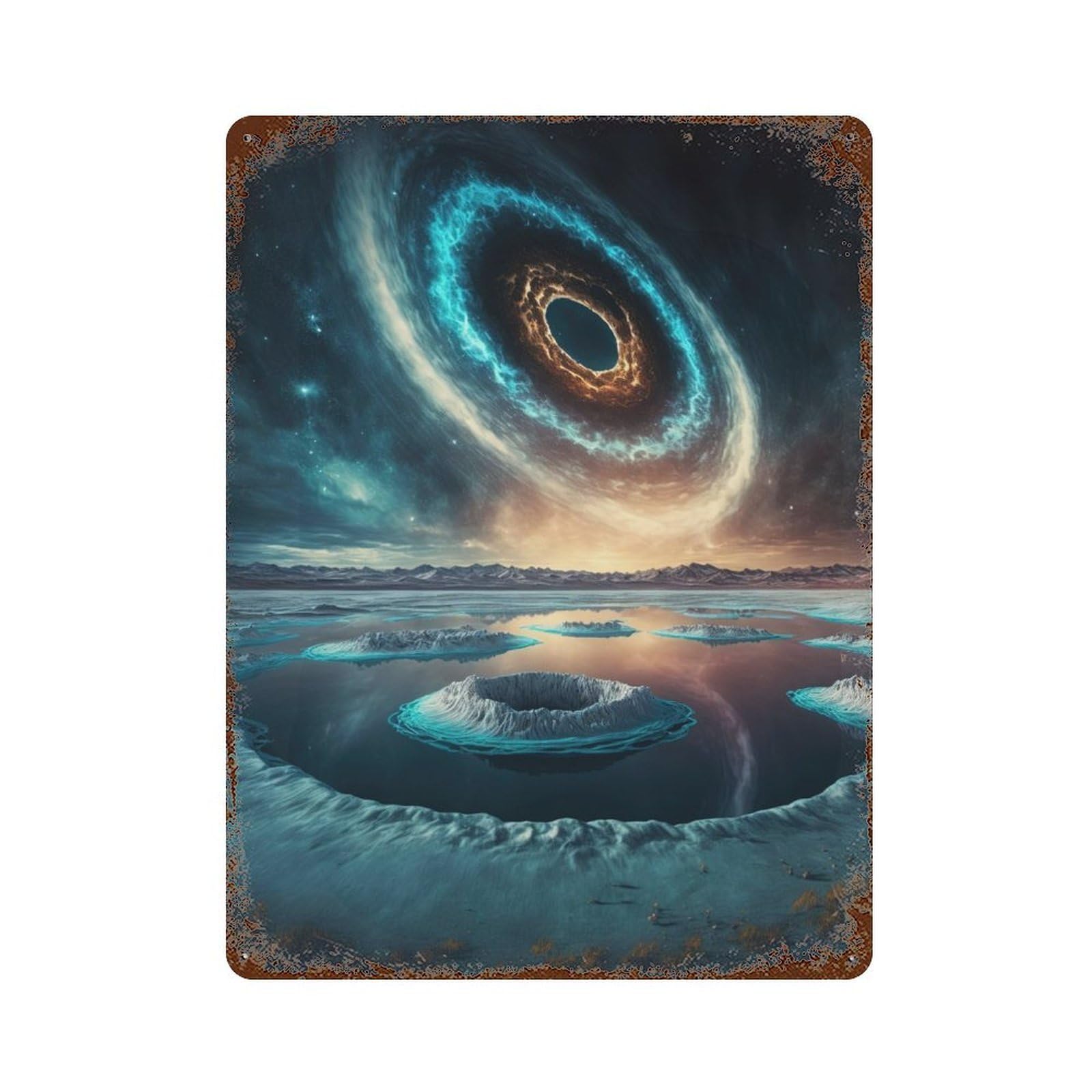 Garage Style Colors of Space Planet Aged Metal Wall Plaque 15.7"x11.8", Farmhouse Wall Decor for Bar And Workshop
