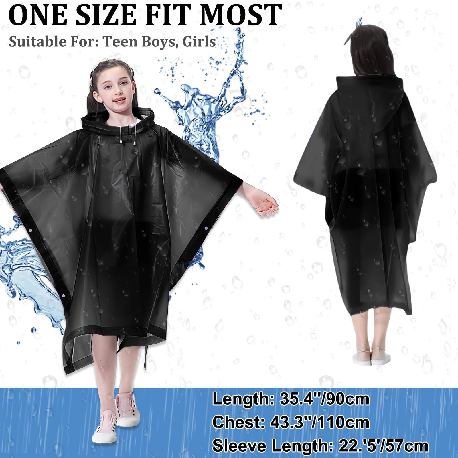 2 poncho de lluvia para niños, impermeable, reutilizable, chubasquero para niños, transpirable, con capucha