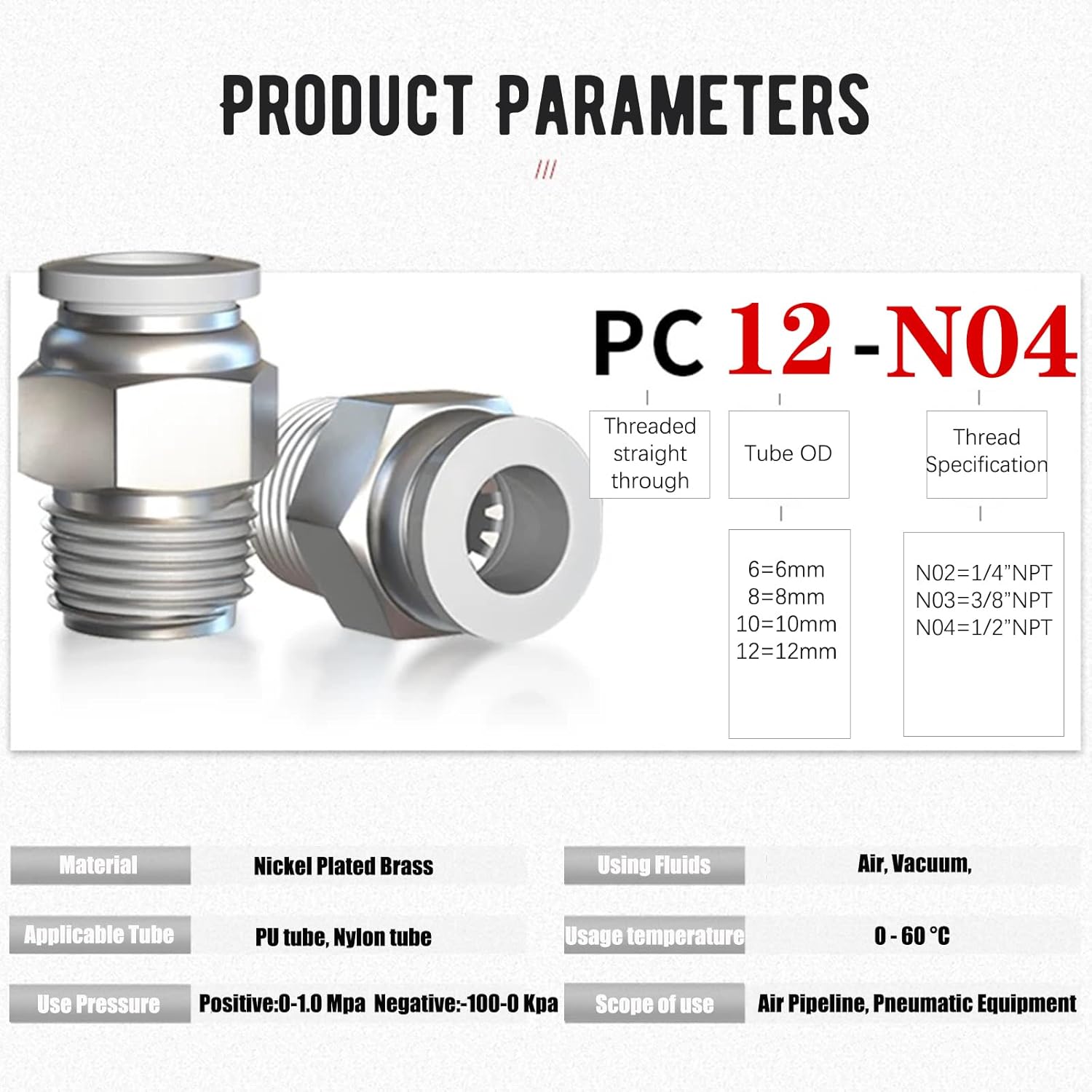Air Hose Fittings Push to Connect Fittings,1/2 Inch Tube OD x 1/2" NPT Thread male straight,Nickel-Plated Brass pneumatic hose fittings. (1/2"OD x 1/2" NPT)（pack of 20）