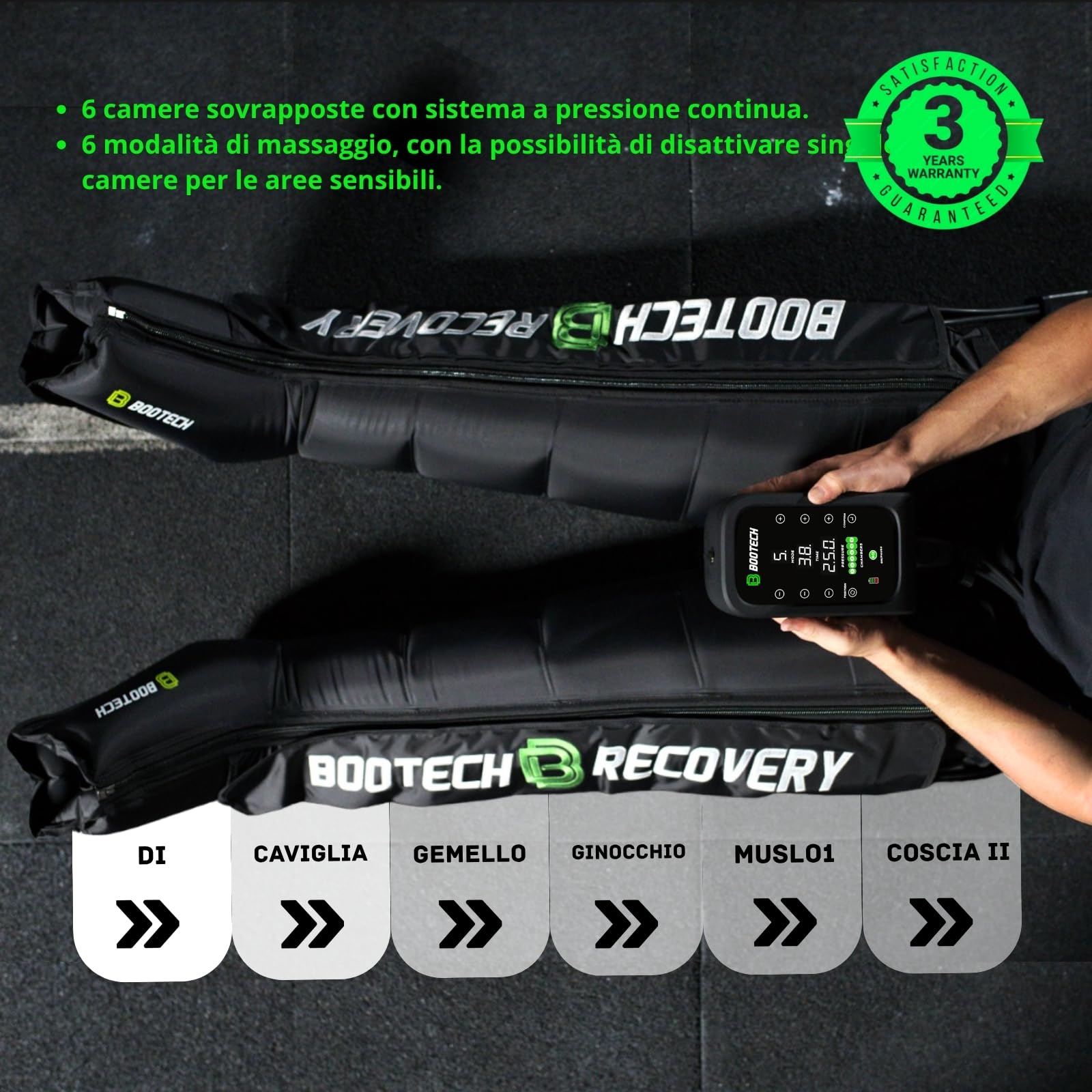 BOOTECH Pressoterapia Premium ricaricabile per casa, massaggiatore per gambe stanche, migliora la circolazione, recupero muscolare linfatico cellulite batteria 6H, 3 anni di garanzia (L)