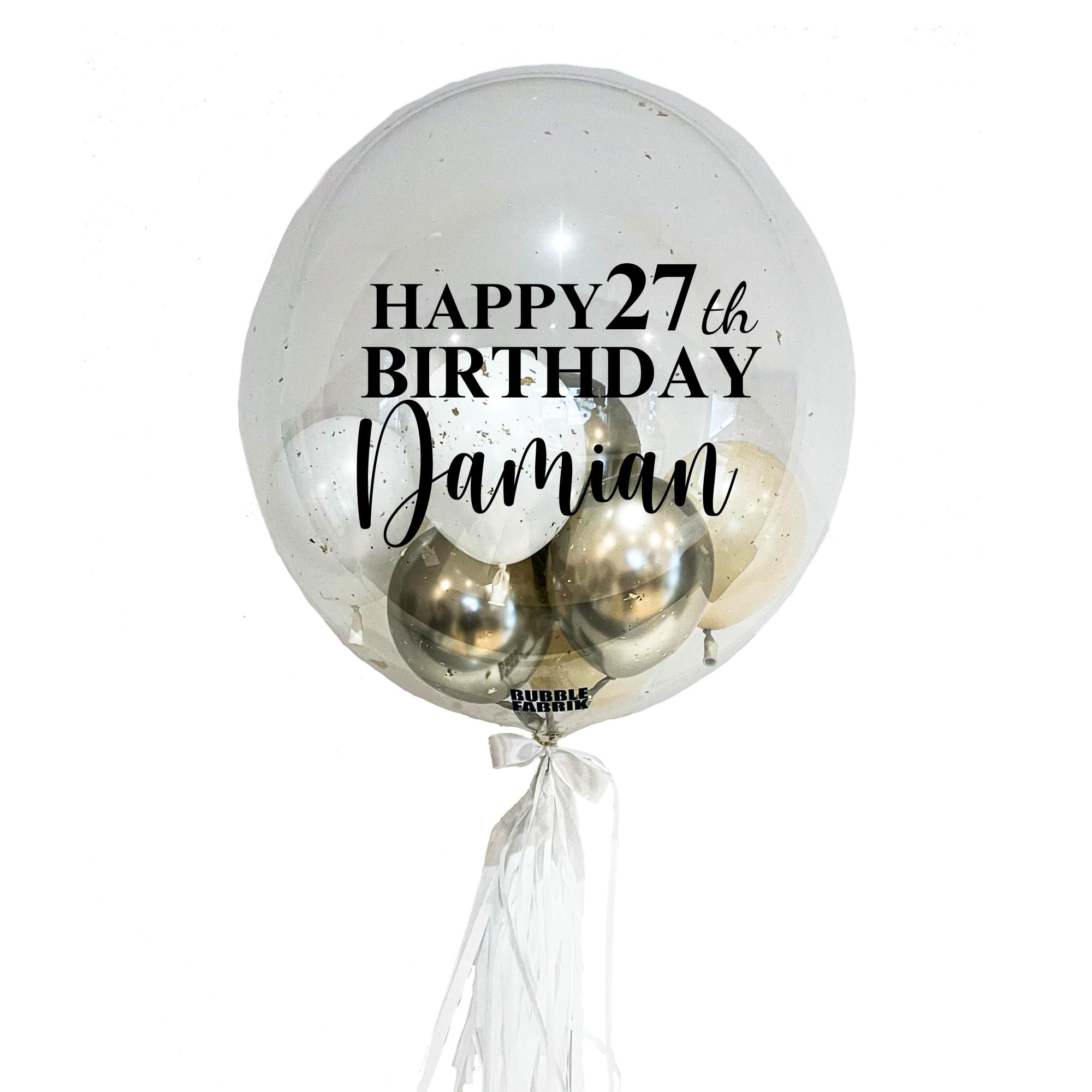 Blissful Birthday - Bubble Fabrik - Personalisiertes Ballongeschenk: Durchsichtiger Heliumballon mit Bunten Ballons, Geschenk für Geburtstag, Geburtstagsgeschenk