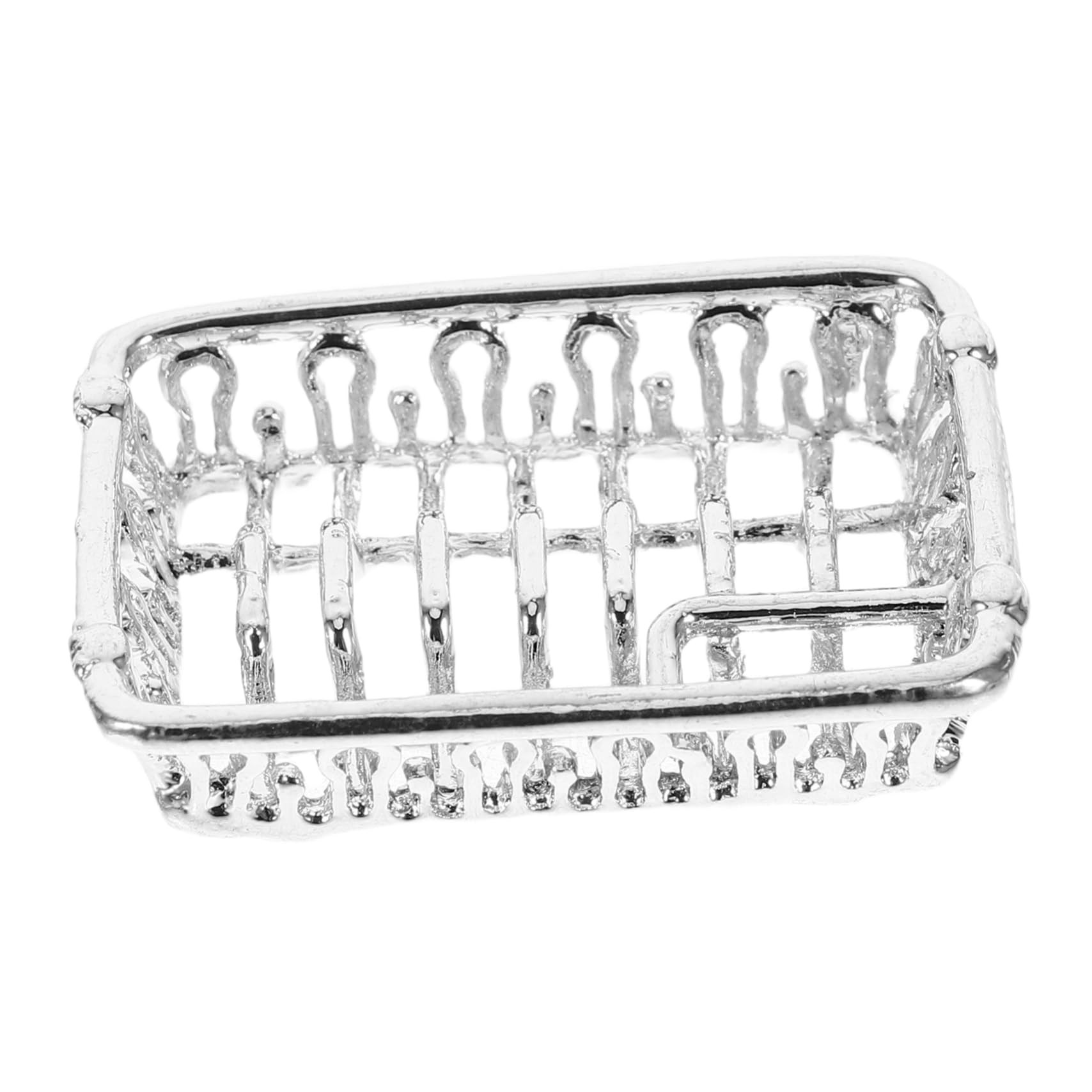 Unomor Dollhouse Model Silver Dish Drainer Miniature Dish Drying Rack Creative DIY Decoration for Home Miniature Kitchen Accessories