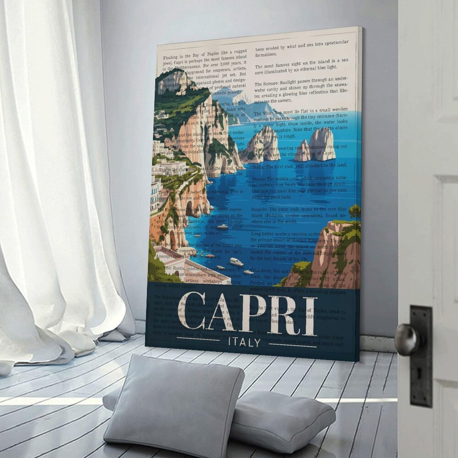 Junmoney Capri Italy Travel Wall Art Print, 24x36inch(60x90cm), for Lounge Decor, Bedroom Walls Or Flats, Decorative Artwork for Empty Walls