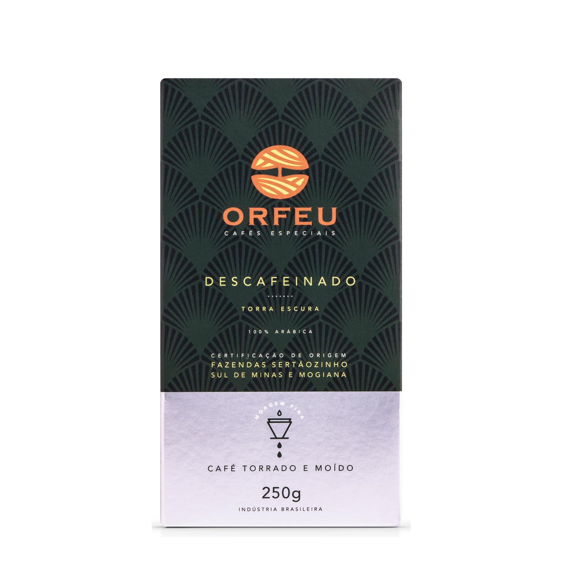 ORFEU - Special Decaf Coffee - 100% Arabica Coffee, Roasted & Ground, Medium Roast, Made in Brazil, Chocolate Notes, Low Acidity, Caramel, Fruity & Floral Aroma - 250g (8.8oz)