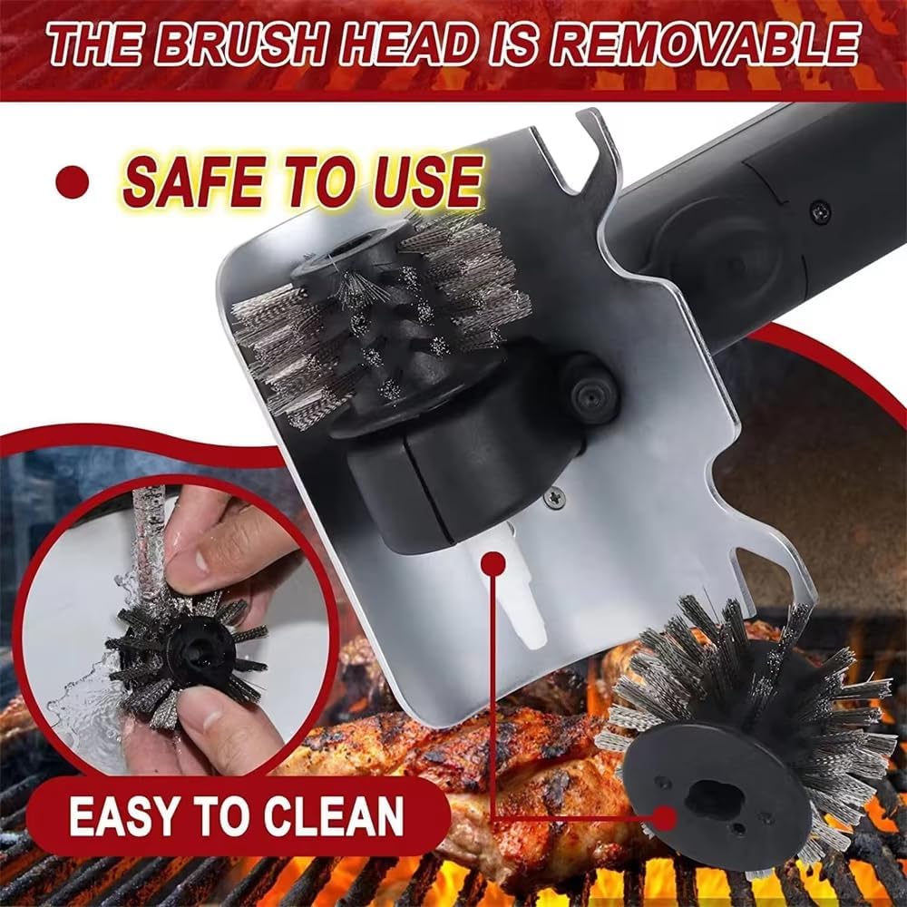 Electric Grill Cleaning Brushes Brush and Scraper with Water Reservoir Steam BBQ Cleaner for Bristles Grill Brush Charcoal Scraper Gas Cook Tool (Rechargeable Model (with 3000 mAh Lithium Battery))