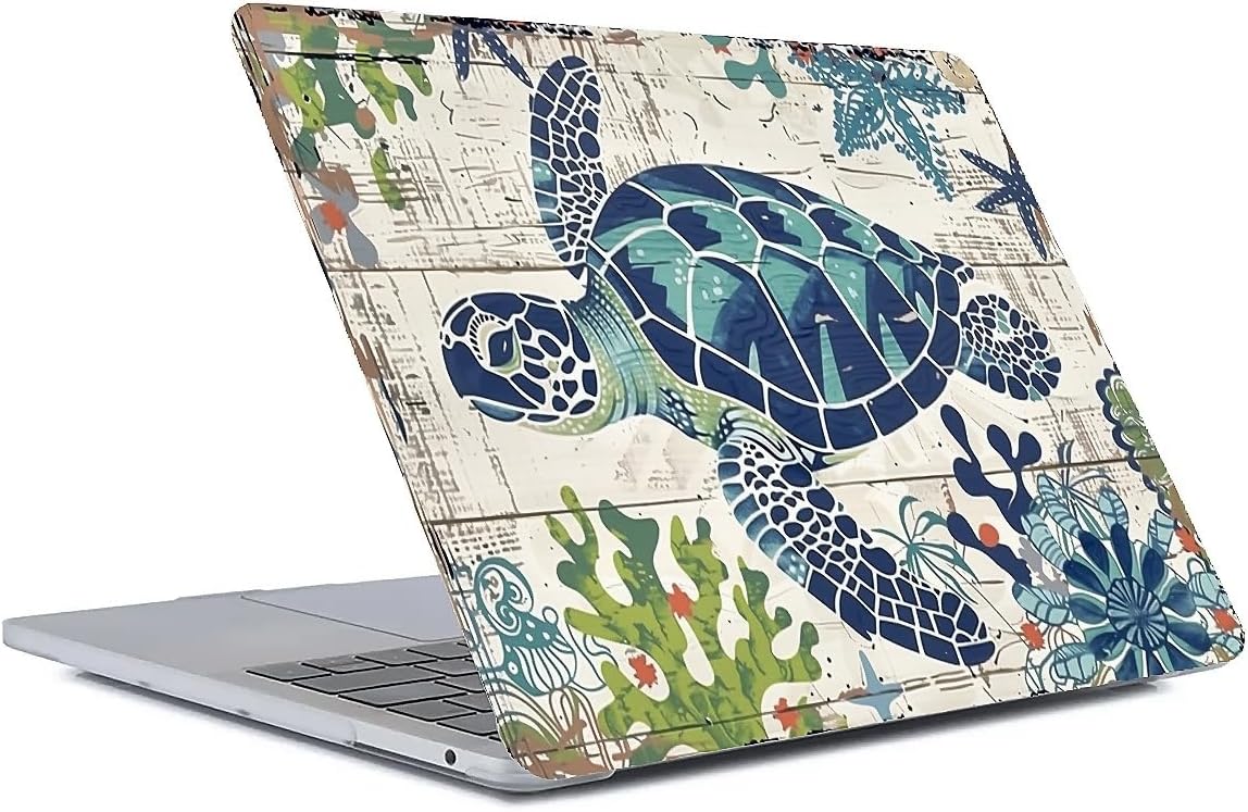 Compatible with MacBook Air 15 Inch Case 2023 M2 Chip Model A2941, Plastic Hard Shell Case for Mac Air 15 with Touch ID (2023) - Blue Turtle Coral Water Grass