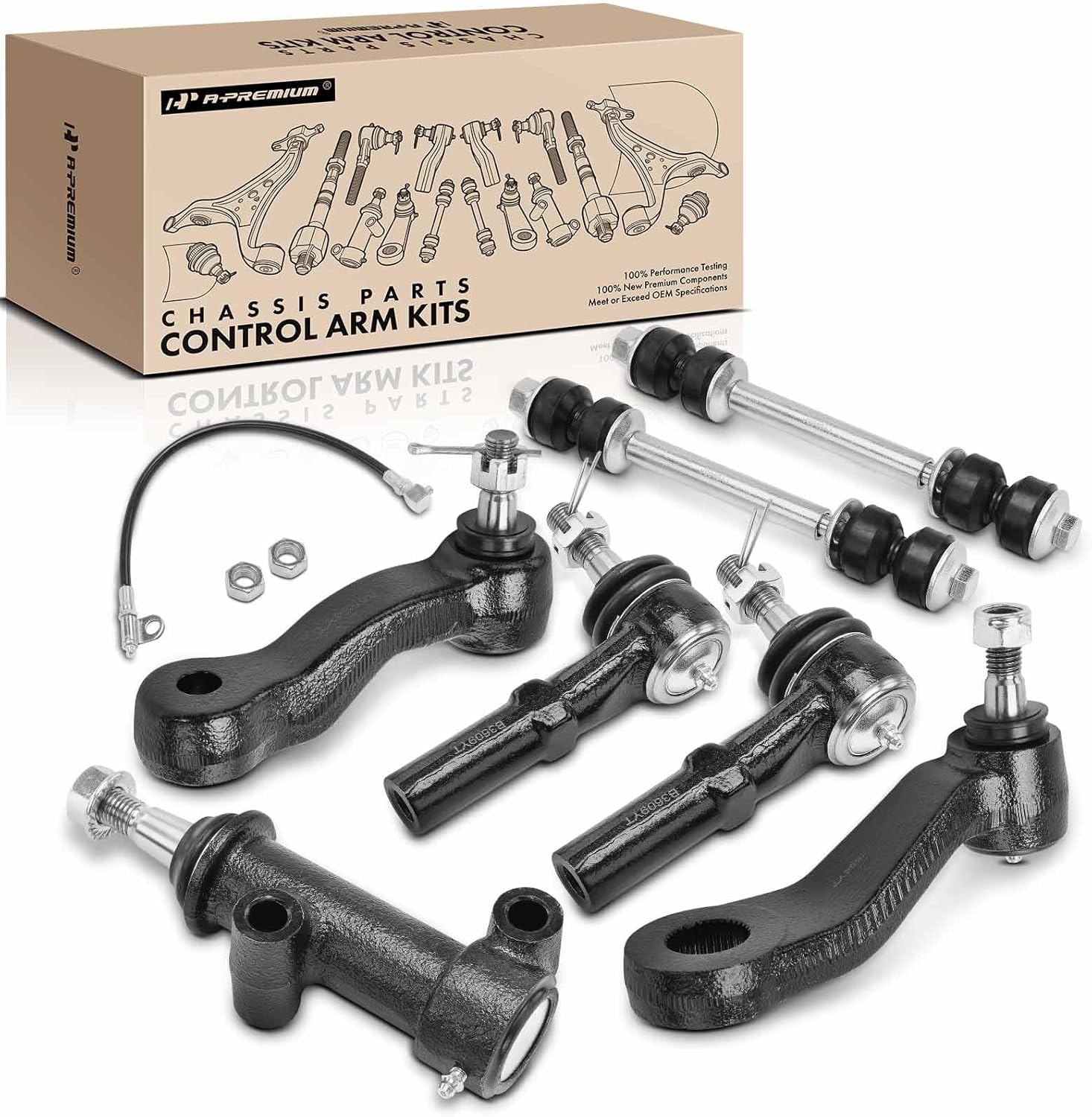 A-Premium Set of 7, Front Sway Bar Link, Outer Tie Rod End, Idler Arm & Bracket, Pitman Arm, Compatible with Chevrolet & GMC - 2003-2019 - Express 2500 3500 4500 & Savana 2500 3500 4500