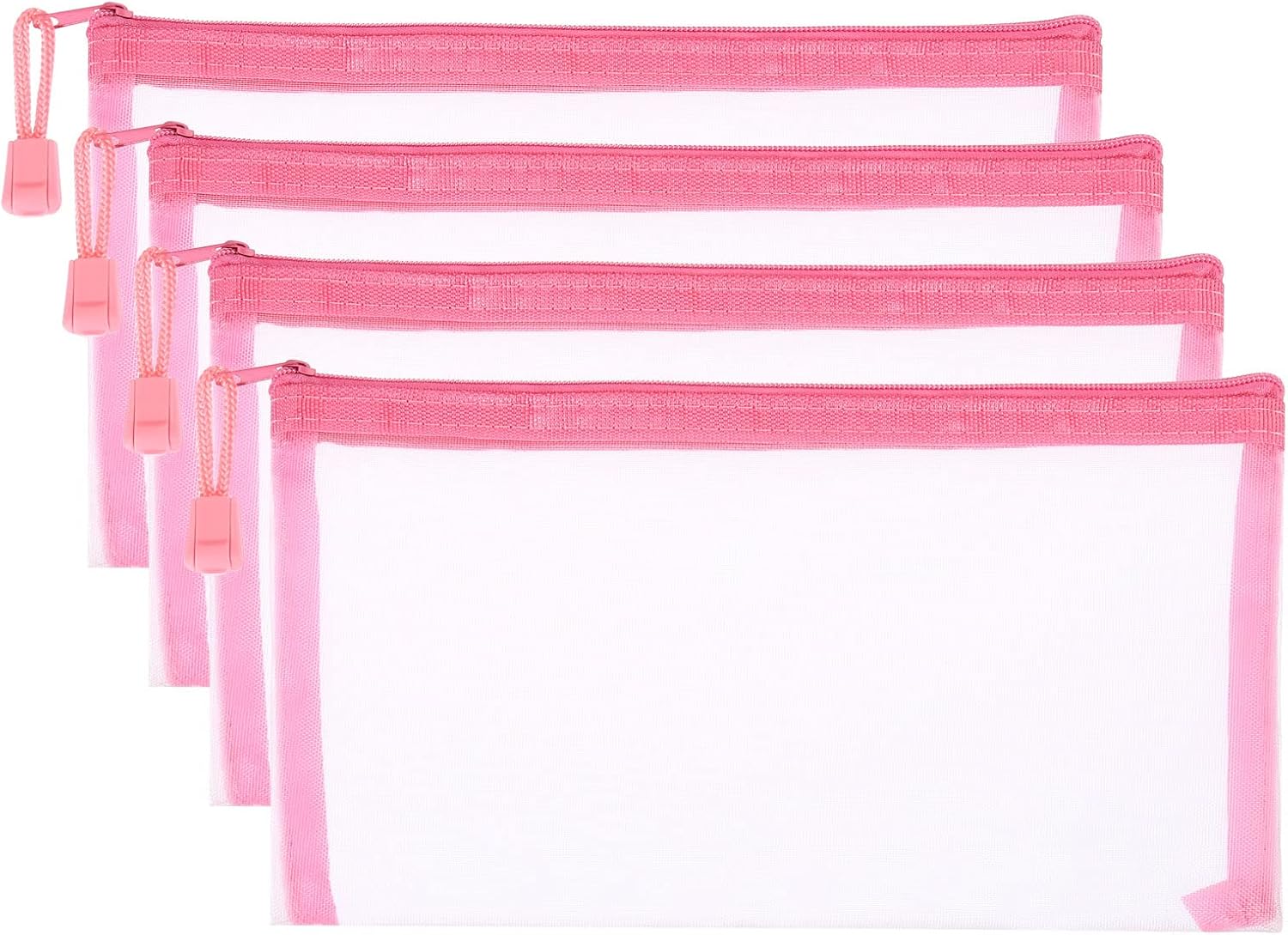 PATIKIL Mesh Zipper Bags, 4 Pack Nylon B6 Size Pen Pencil Travel Cases Toiletry Cosmetic Makeup Pouches Zipper Files Purse Organizer for Office, Pink
