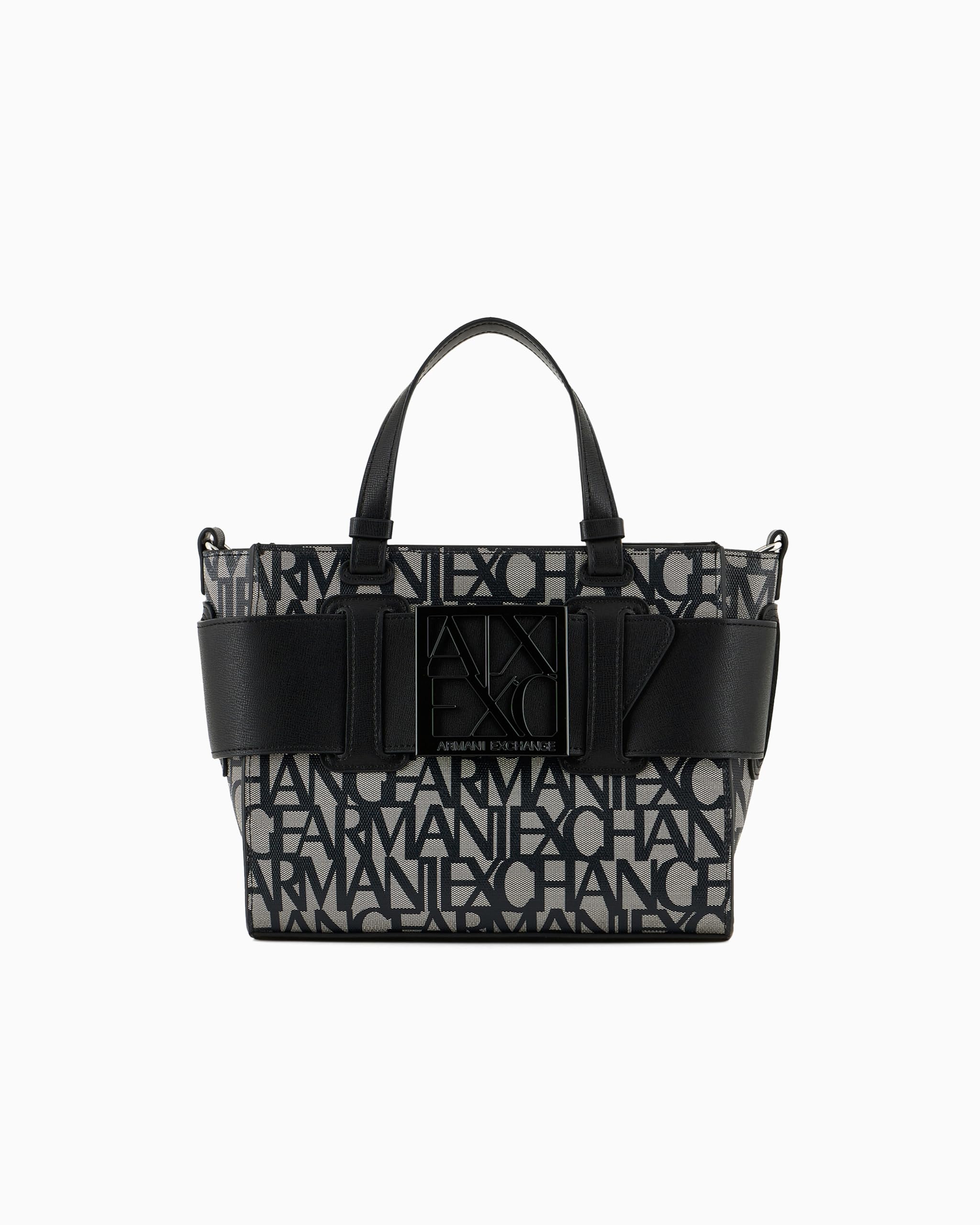 Armani Exchange Women's Logo Placket Crossbody Zip Top Medium Tote  beige/nero  beige/nero  Einheitsgröße
