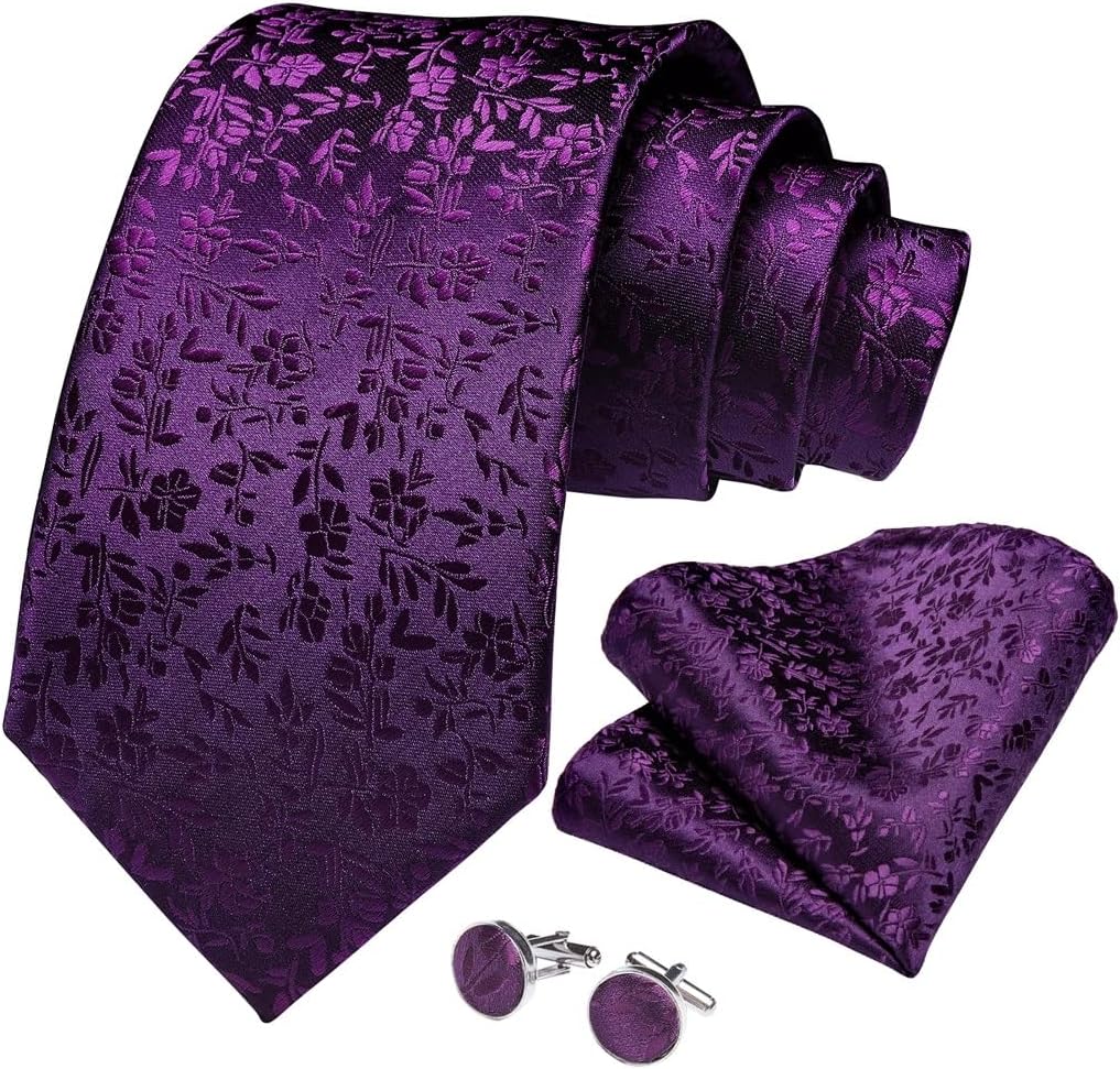 Gift Men Tie Floral Silk Wedding for Hanky Cufflink Business Set
