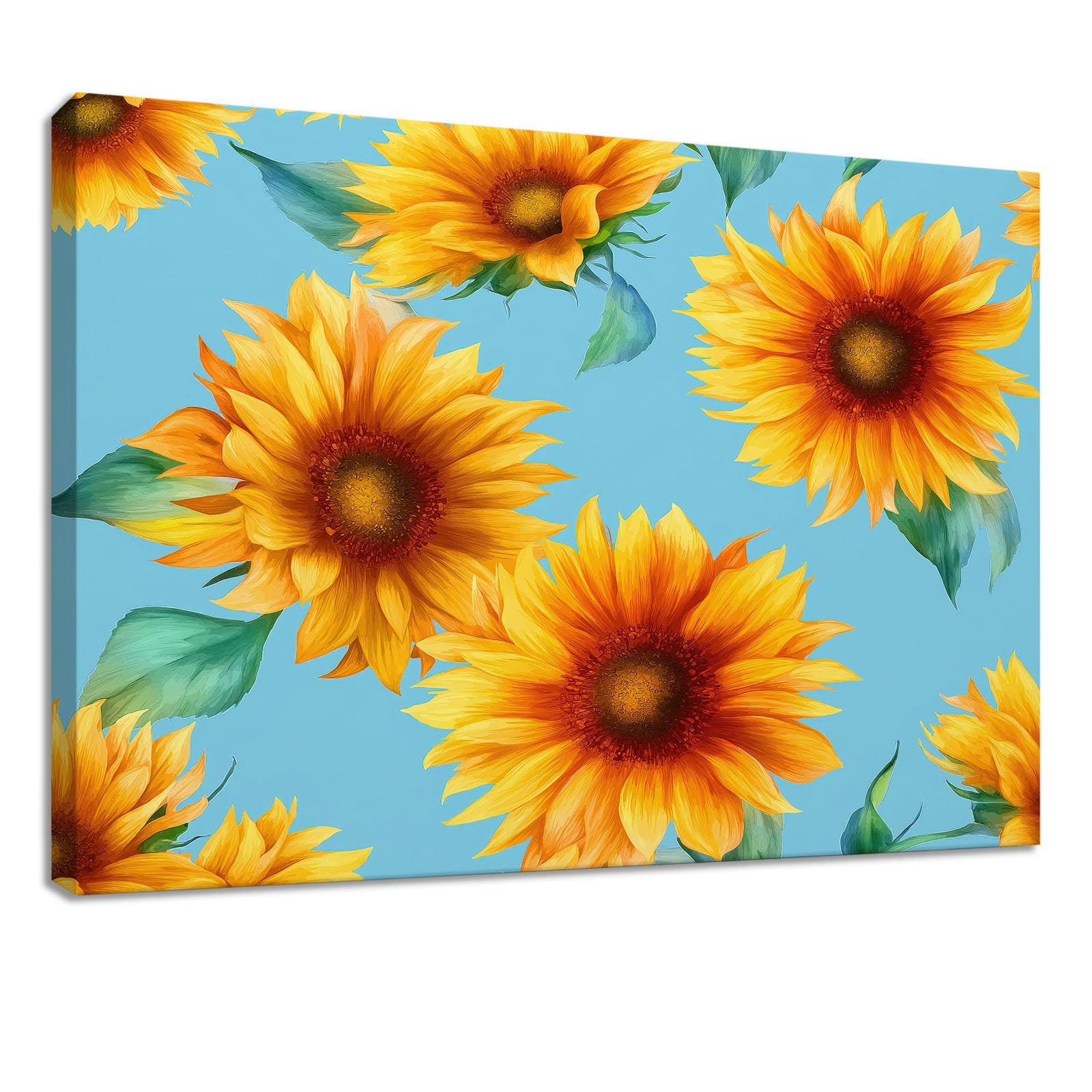Genérico Impresión sobre lienzo moderno Cuadro decorativo de pared, pintura 140 x 70 cm, color azul flores girasol hojas - Carteles de arte para sala de estar, dormitorio, cocina, oficina