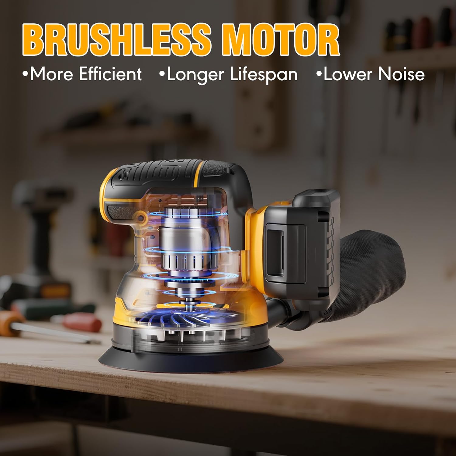 Random Orbital Sander for Dewalt 20V Battery, 5" Palm Cordless Sander with 10pcs Sandpaper, 3 Variable Speeds, Dust Collector for Woodworking Polishing Sanding(Battery Not Included)