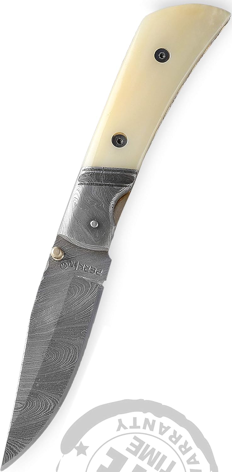 Perkin Handmade Damascus Pocket Knife Beautiful Folding