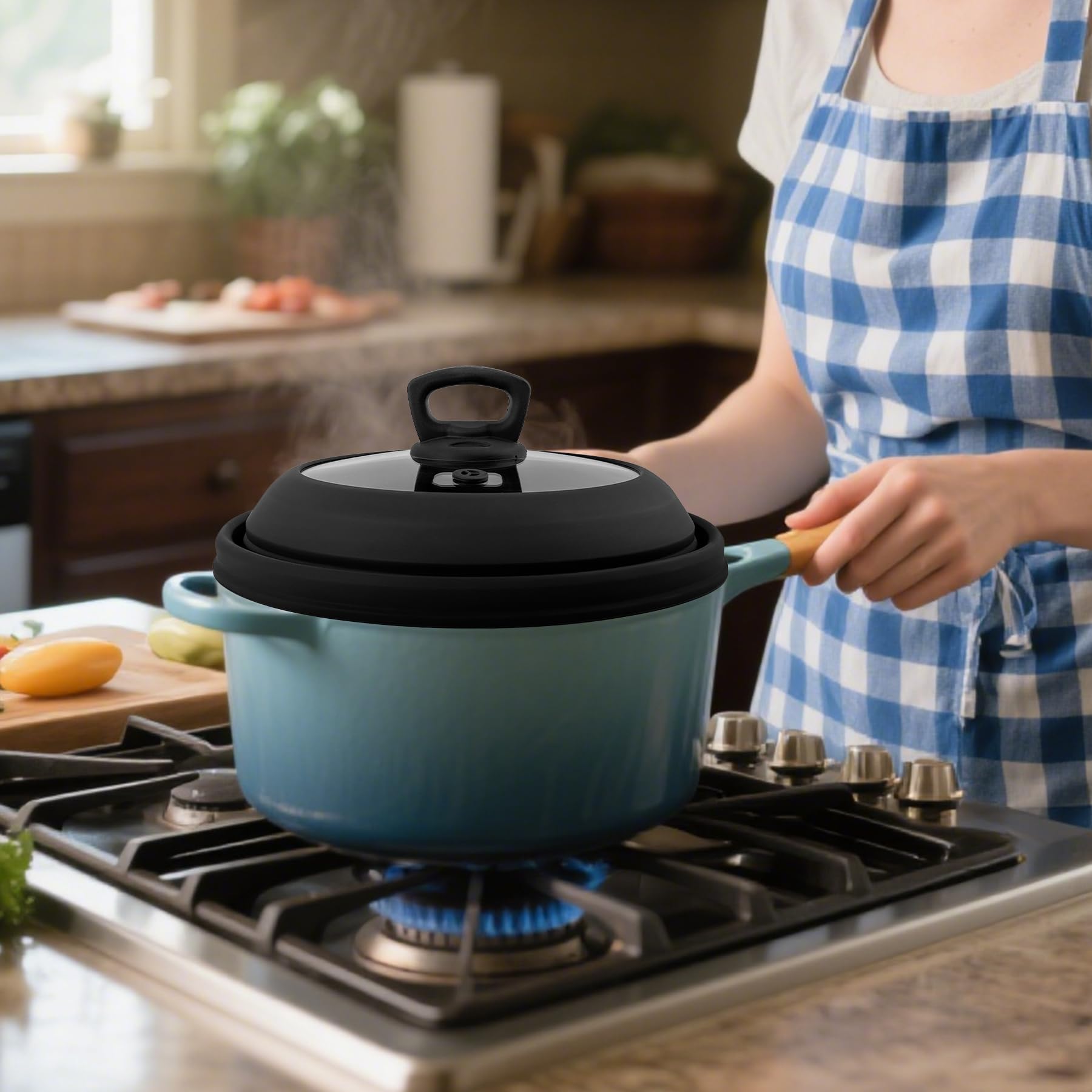 Couvercle anti-éclaboussures pour micro-ondes en verre de 26,7 cm avec poignée, couvercle pliable en silicone pour micro-ondes avec aération de vapeur pour assiette, casserole, bol (noir)