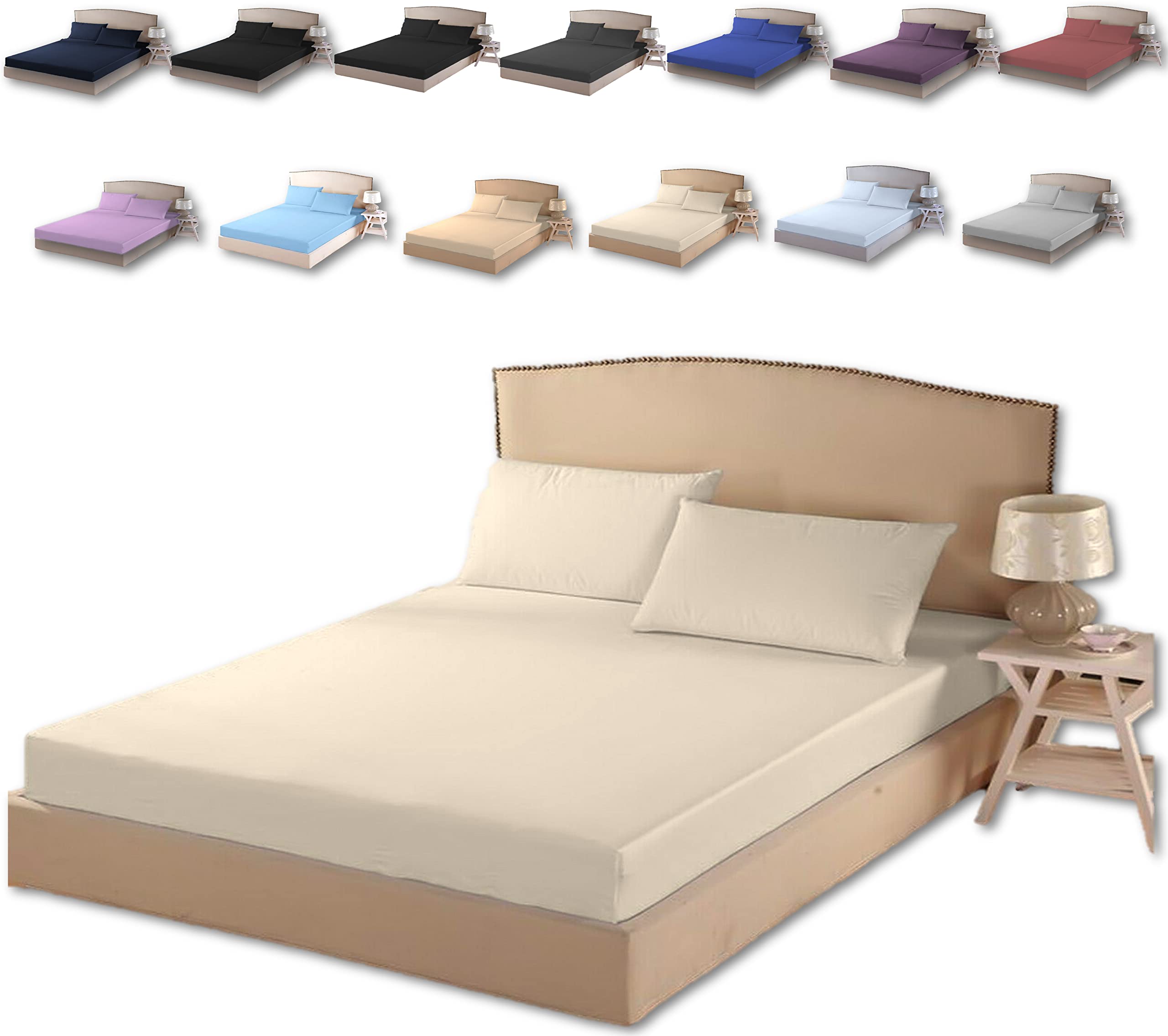 TheWhiteWater Duvet Set - 2/3 in 1 Bedding Set - Duvet Cover + Matching Pillowcases + Fitted Bed Sheets - NPolycotton Pintuck Cover (Cream, Fitted Sheets - Single)