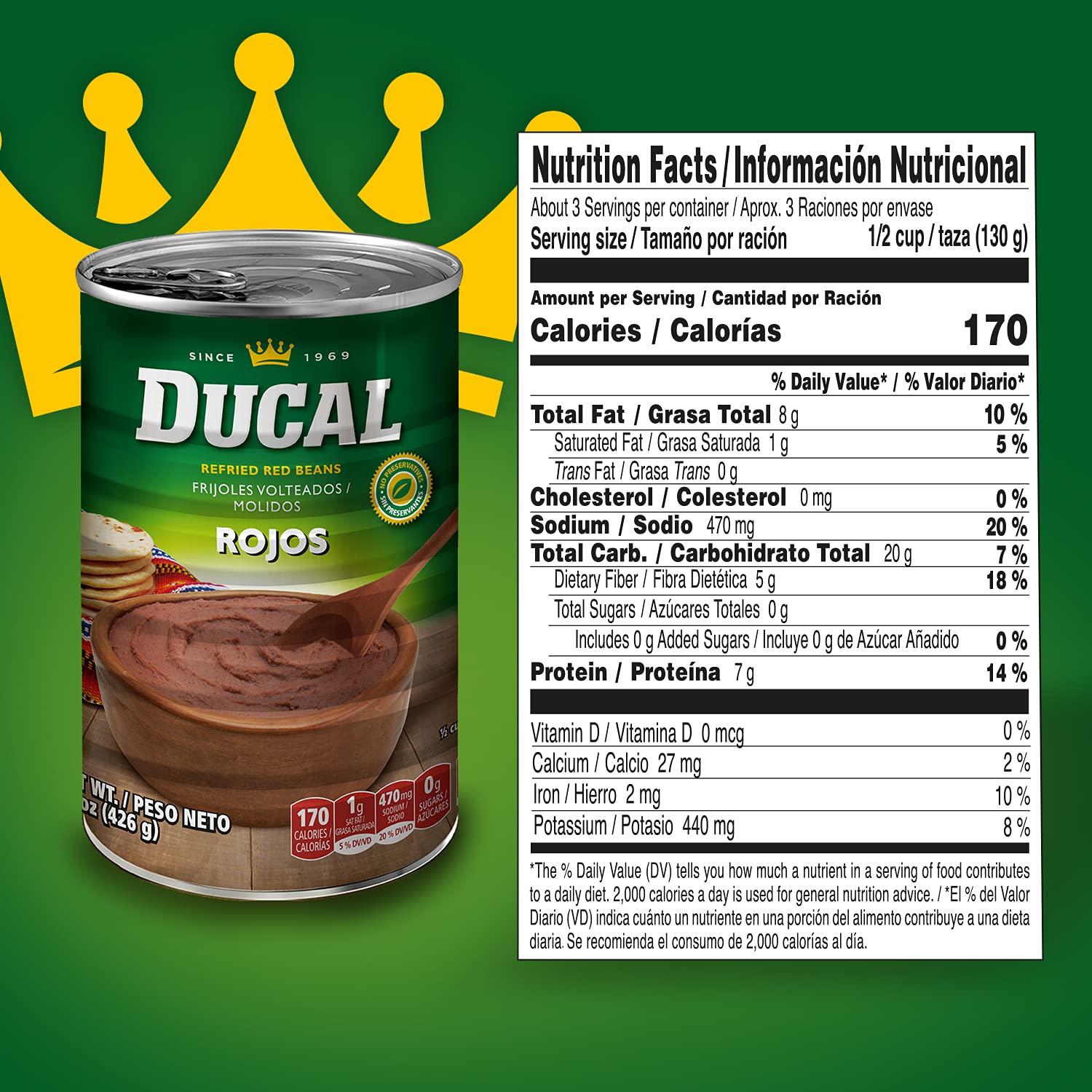 Ducal Red Refried Beans, 15 Ounce (Pack of 24) - Instant Vegetarian Refried Red Beans, Non-GMO And Gluten-Free - Excellent Source in Protein And Iron, Cholesterol Free